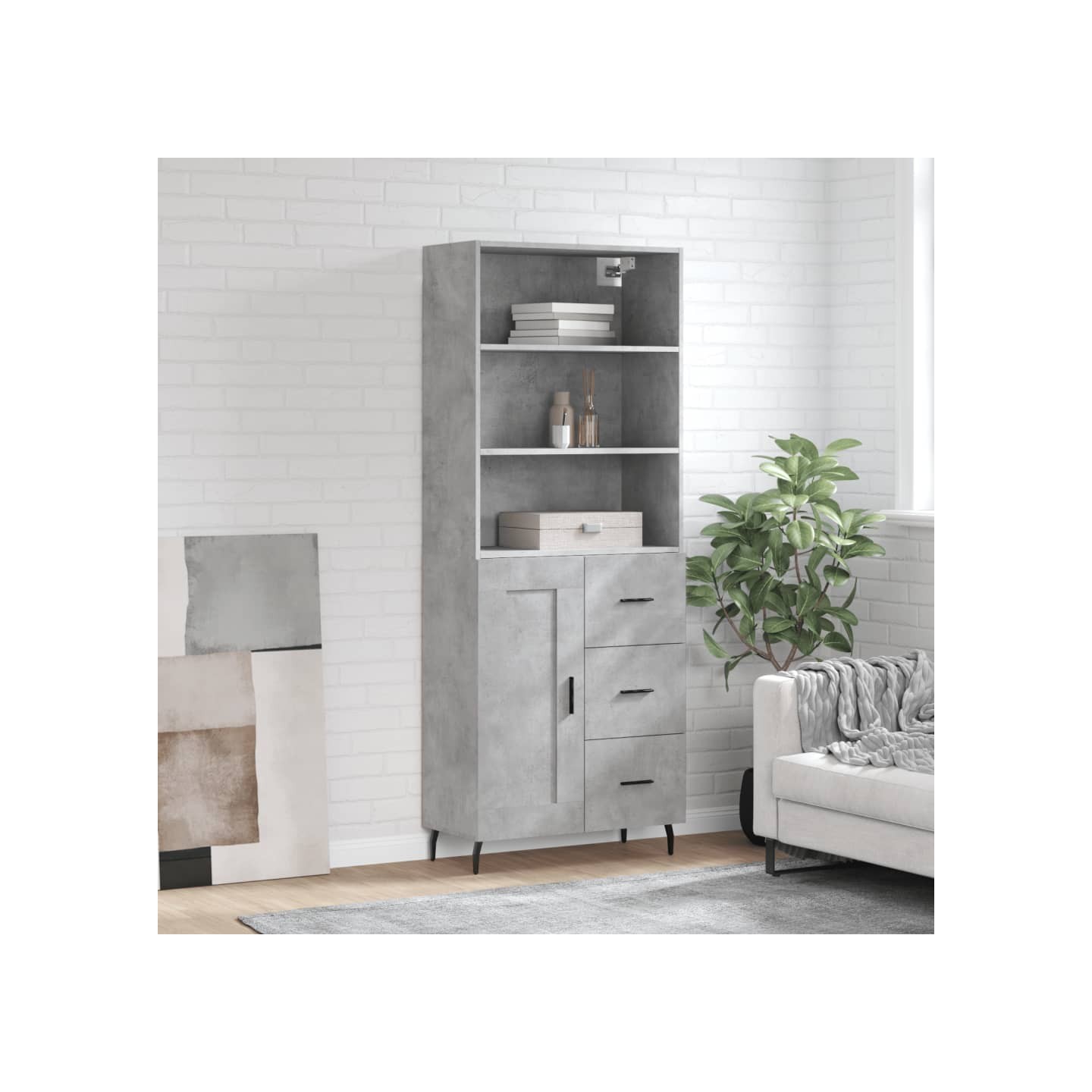 Buffet haut Gris béton 69,5x34x180 cm Bois d'ingénierie
