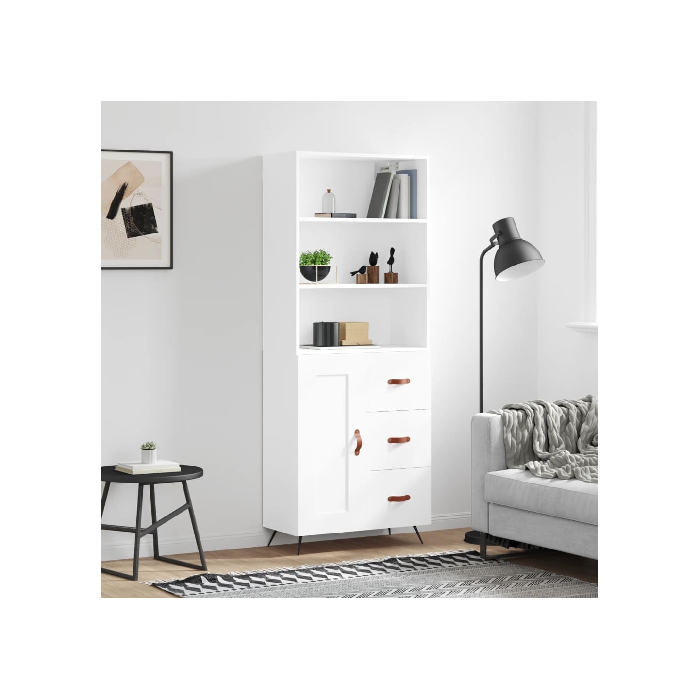 Buffet haut Blanc 69,5x34x180 cm Bois d'ingénierie