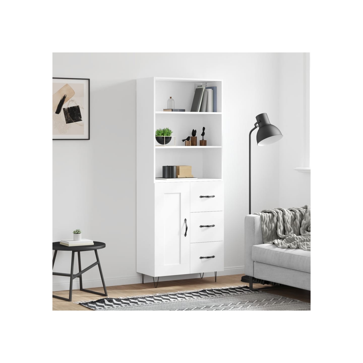 Buffet haut Blanc 69,5x34x180 cm Bois d'ingénierie