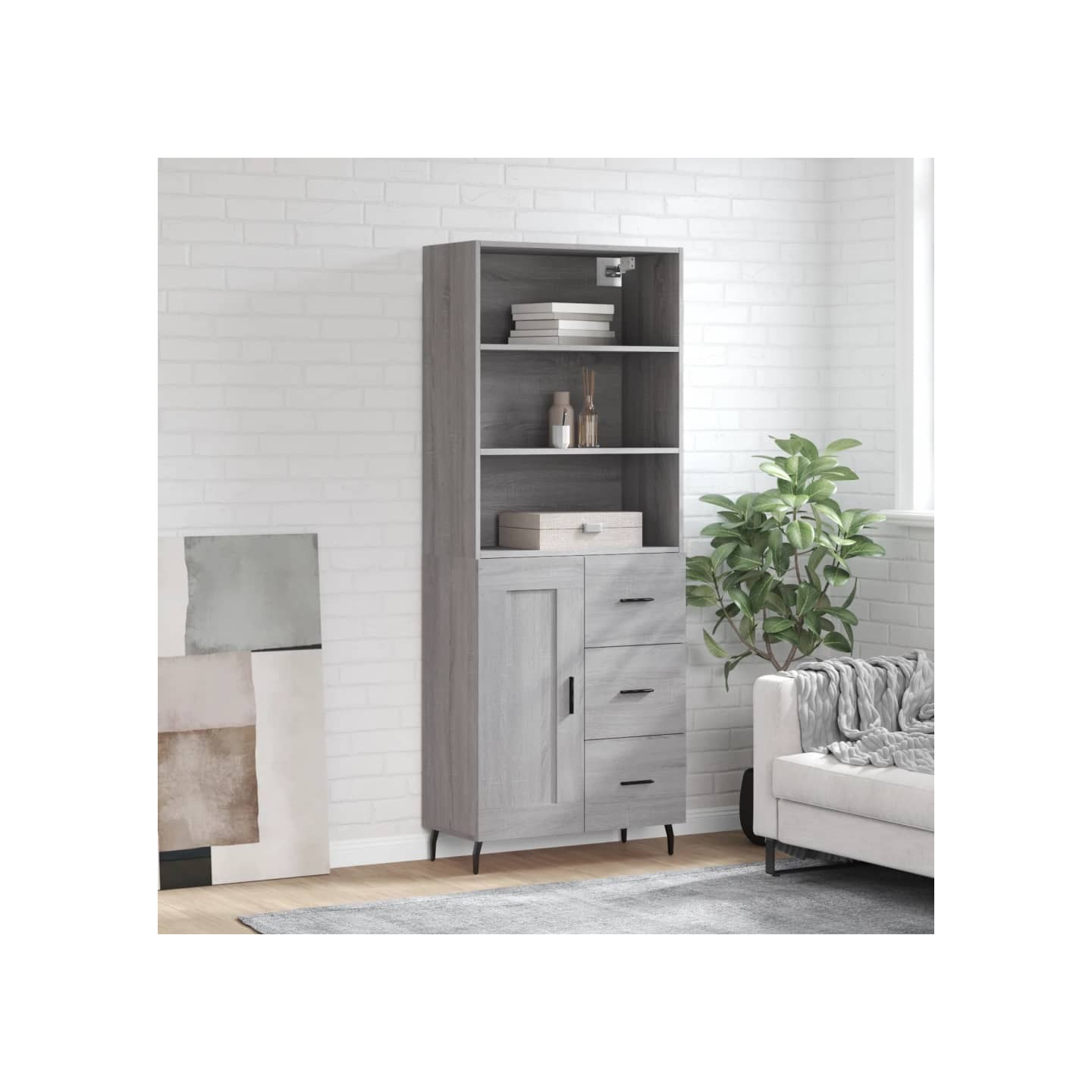 Buffet haut Sonoma gris 69,5x34x180 cm Bois d'ingénierie