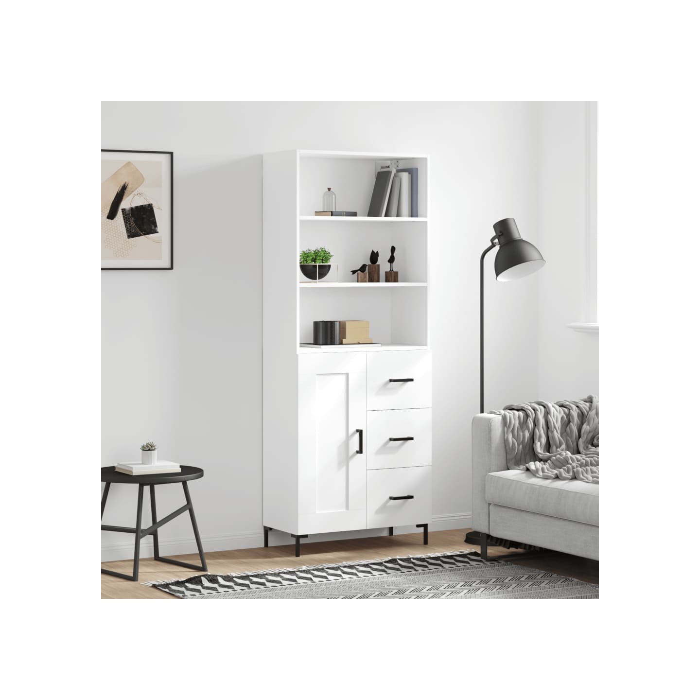 Buffet haut Blanc 69,5x34x180 cm Bois d'ingénierie