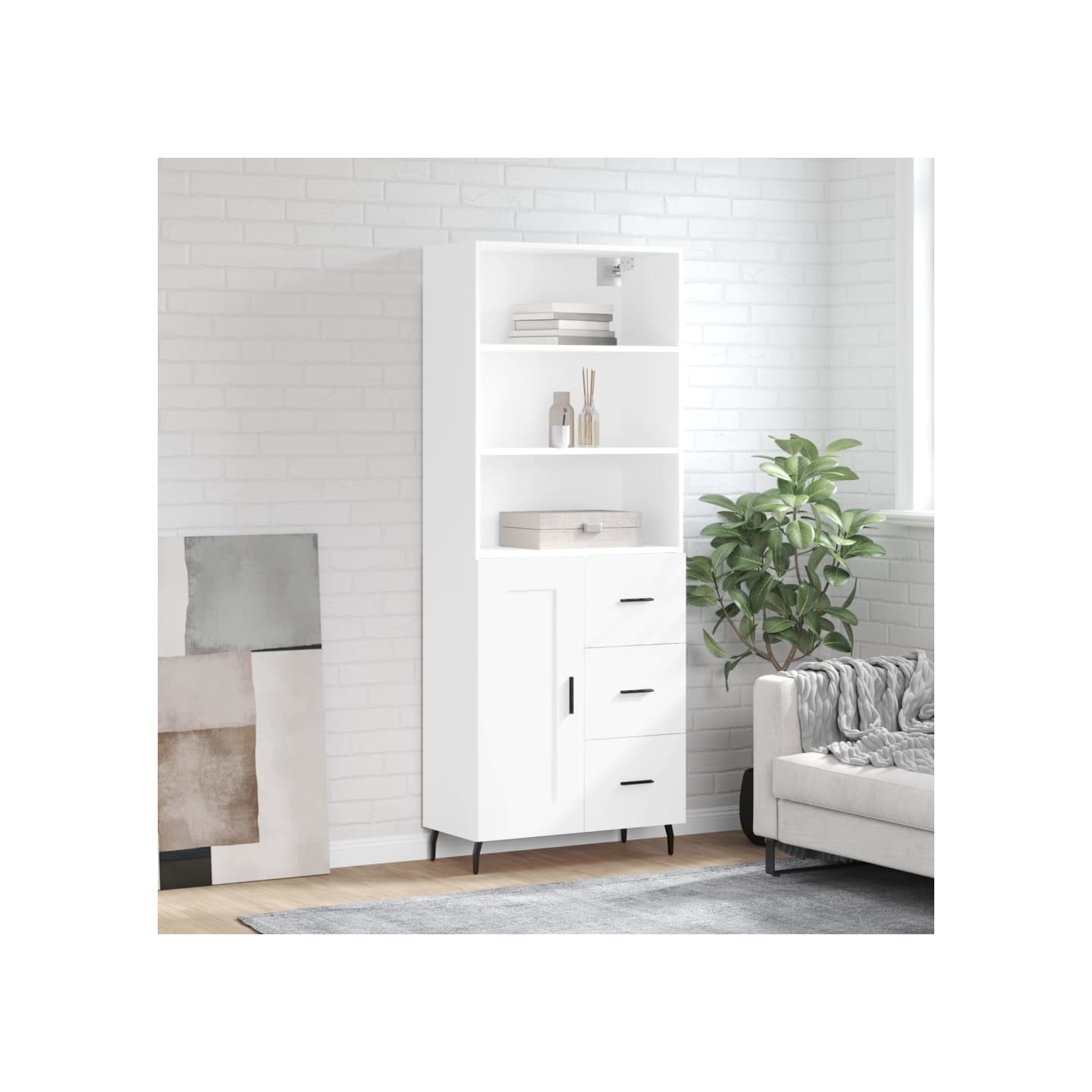 Buffet haut Blanc 69,5x34x180 cm Bois d'ingénierie