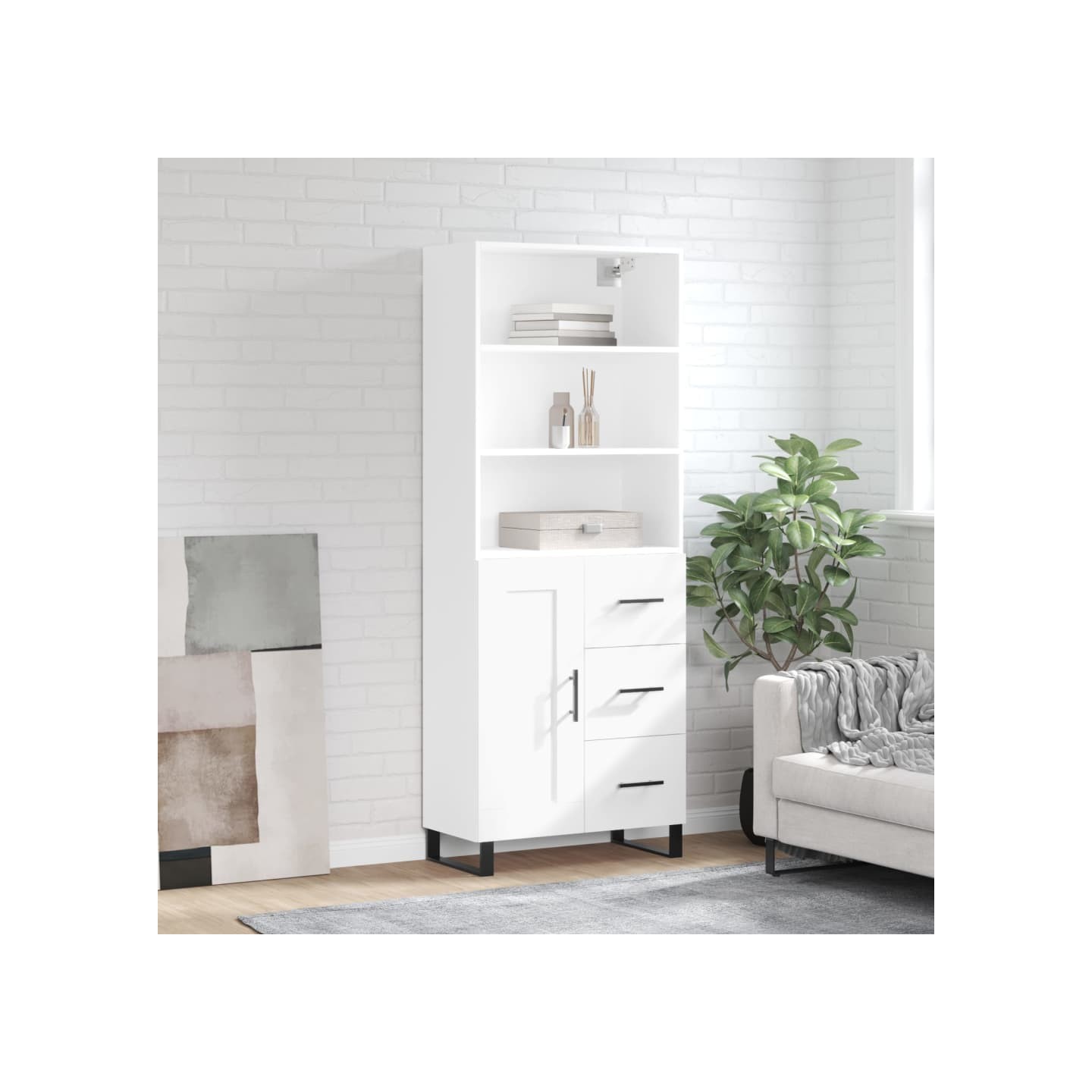 Buffet haut Blanc 69,5x34x180 cm Bois d'ingénierie