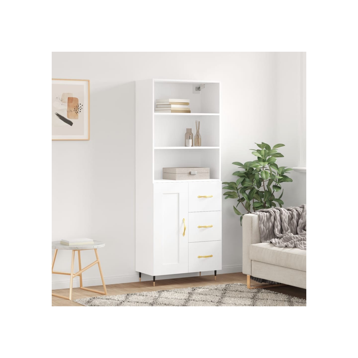 Buffet haut Blanc 69,5x34x180 cm Bois d'ingénierie