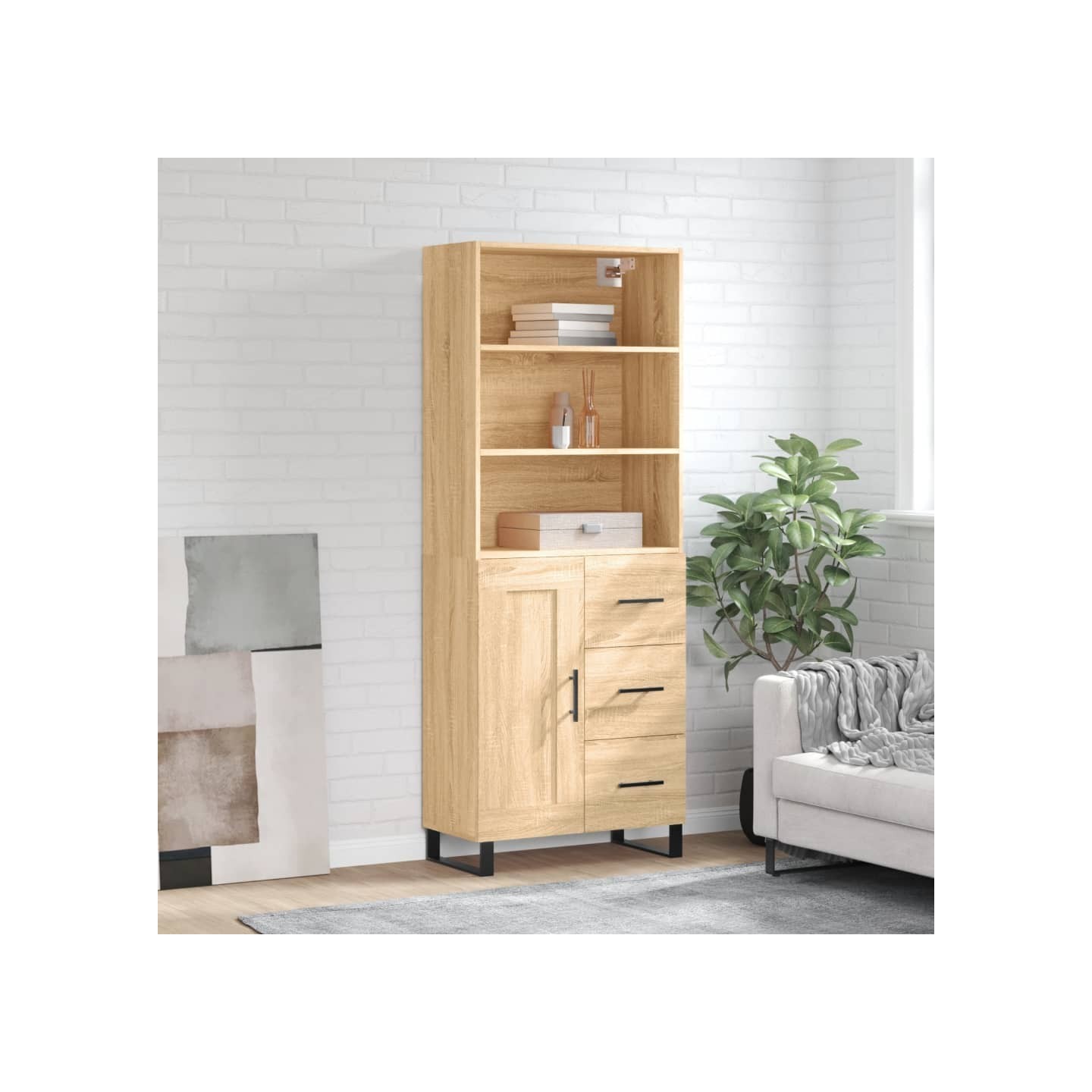 Buffet haut Chêne sonoma 69,5x34x180 cm Bois d'ingénierie