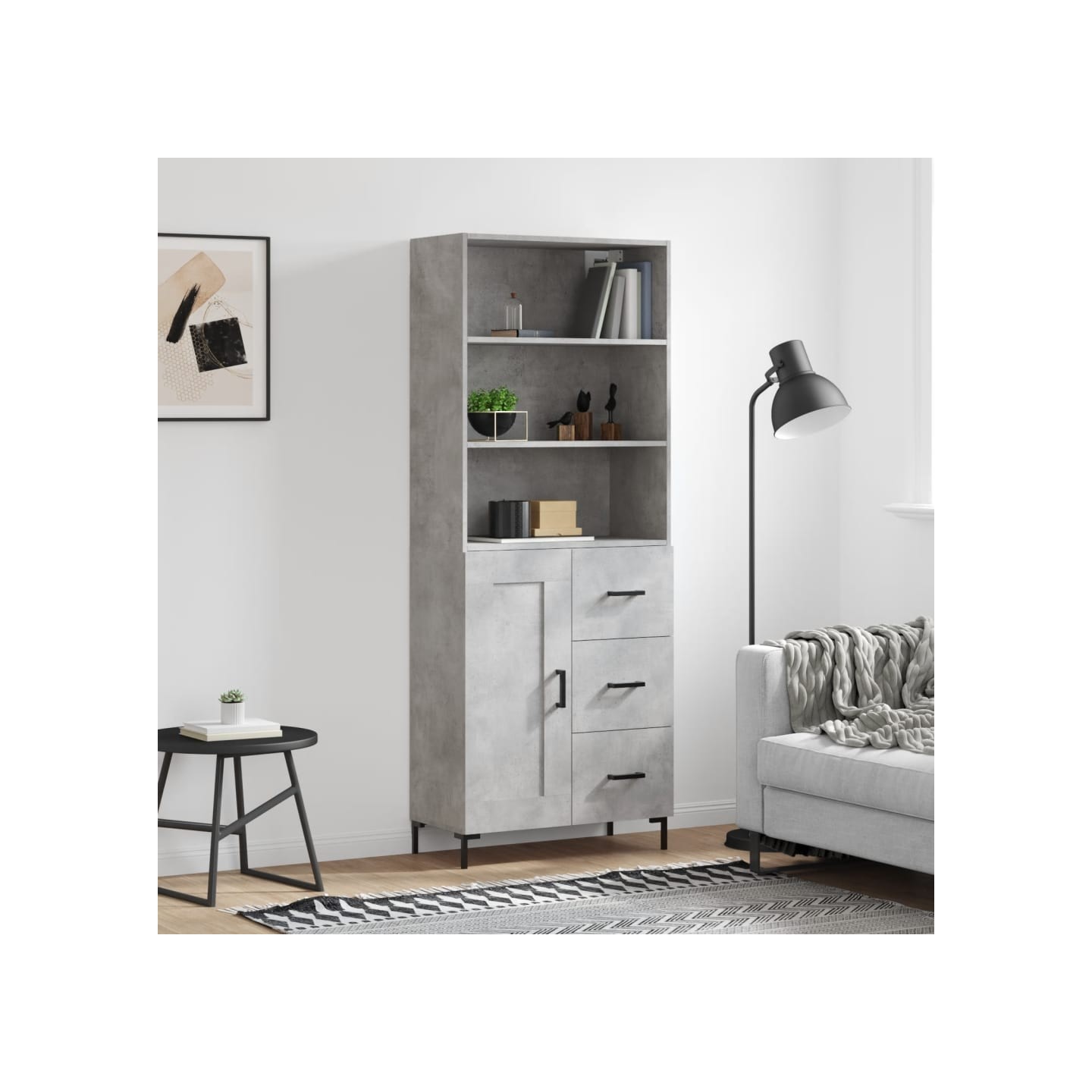 Buffet haut Gris béton 69,5x34x180 cm Bois d'ingénierie