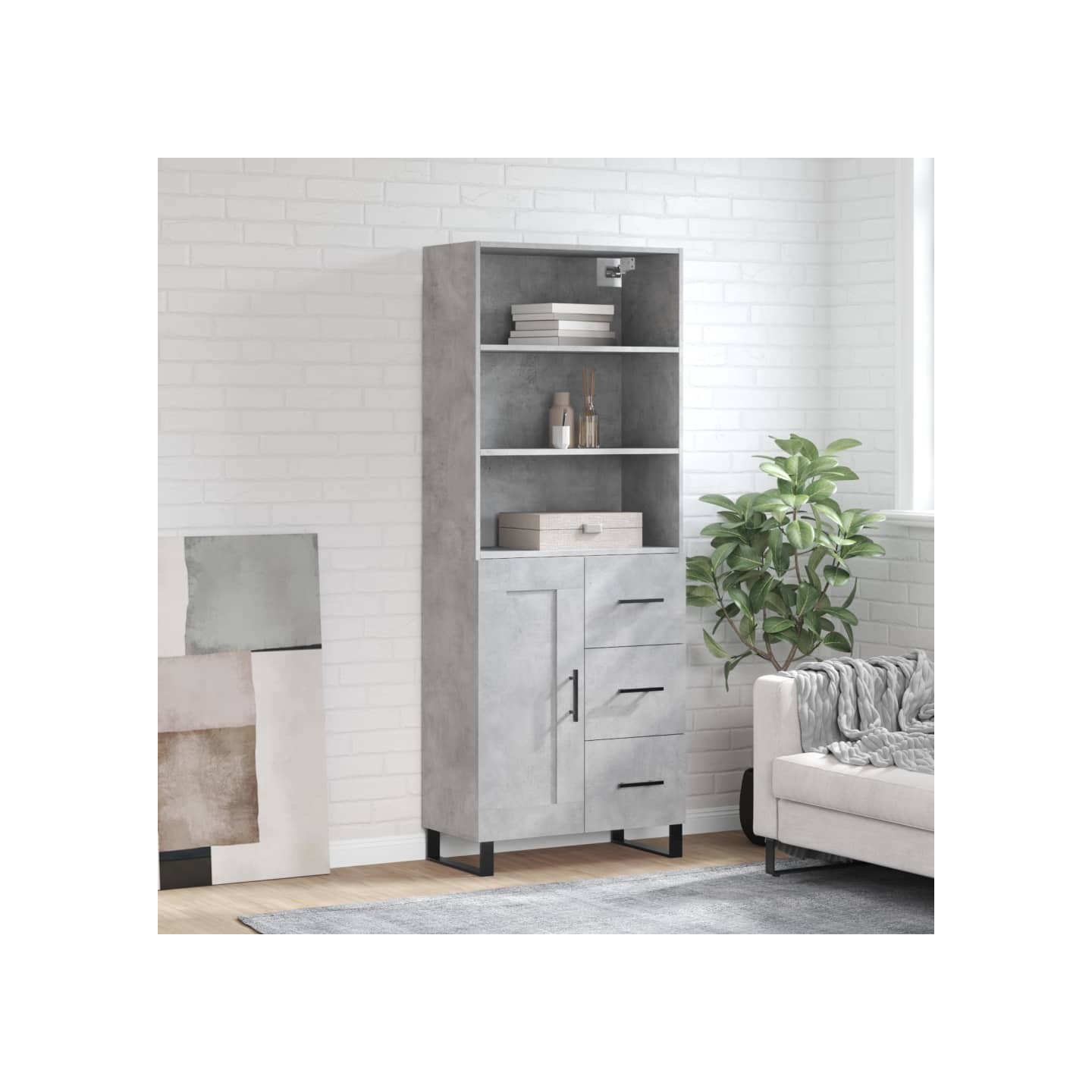 Buffet haut Gris béton 69,5x34x180 cm Bois d'ingénierie