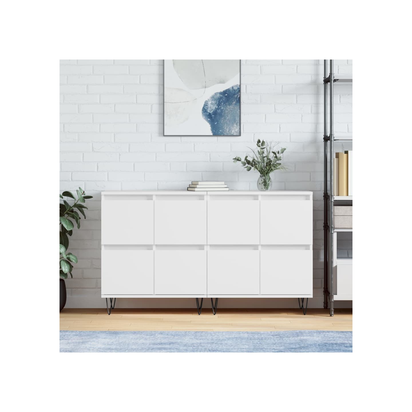 Buffets 2 pcs blanc bois d'ingénierie