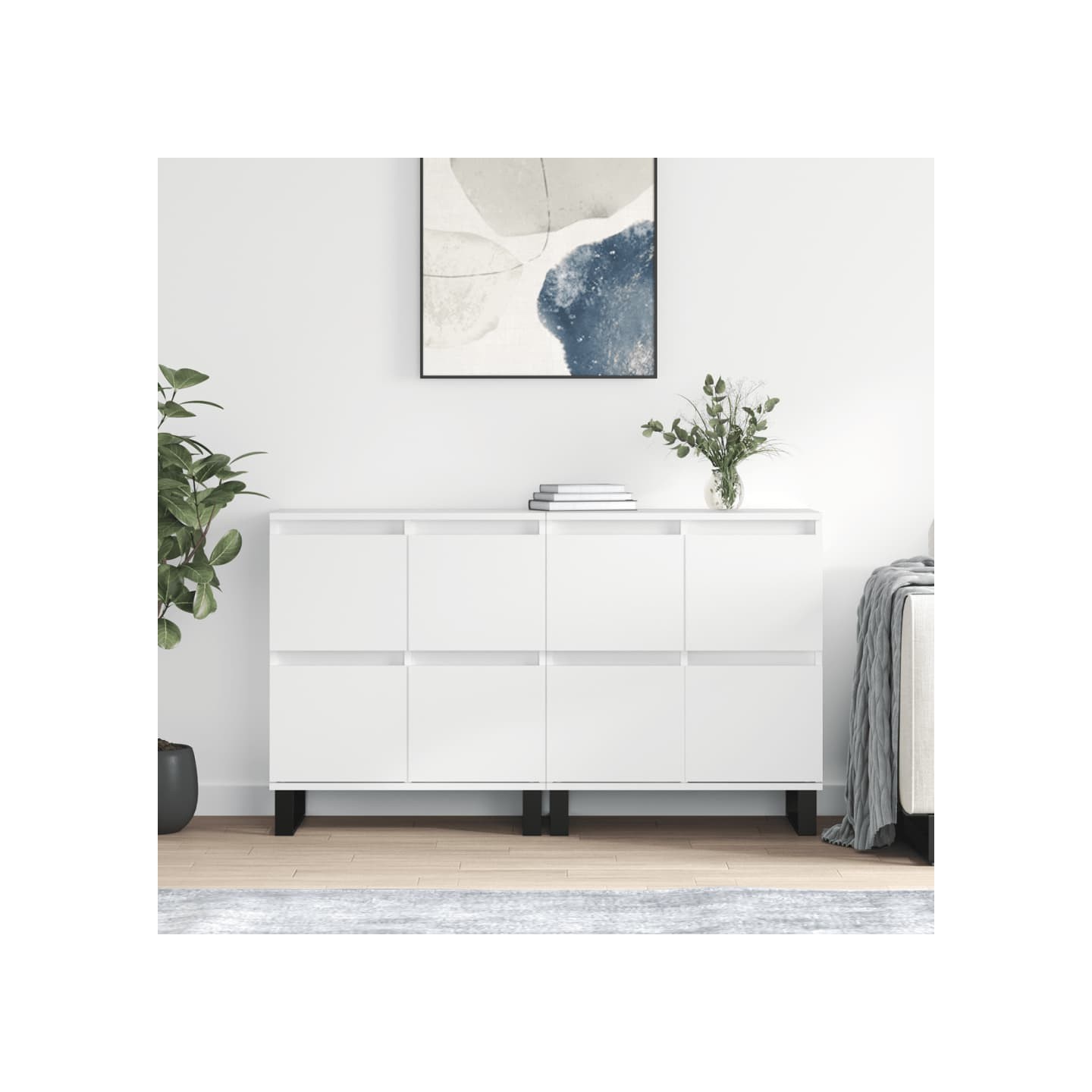 Buffets 2 pcs blanc brillant bois d'ingénierie