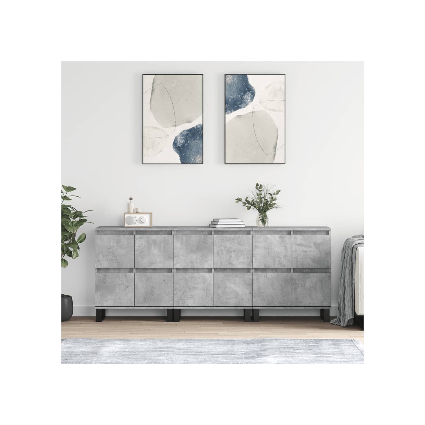 Buffets 3 pcs gris béton bois d'ingénierie