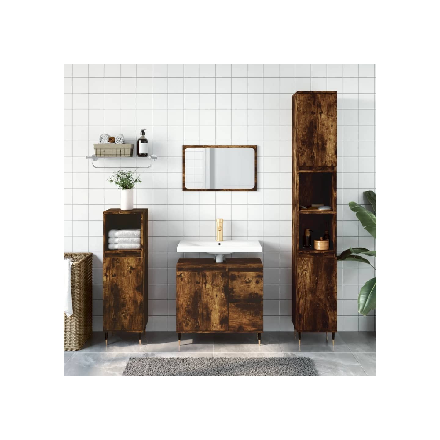 Ensemble de meubles de salle de bain 3 pcs Chêne fumé