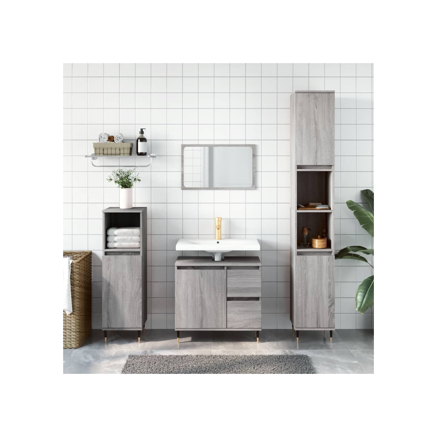 Ensemble de meubles de salle de bain 3 pcs Sonoma gris