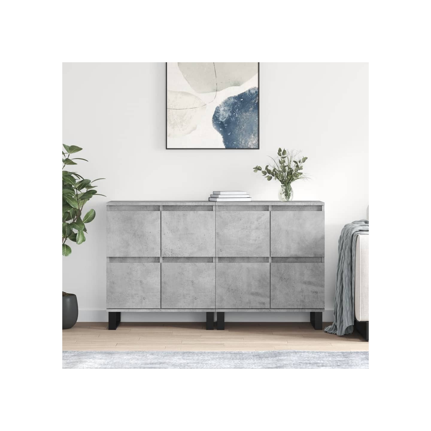 Buffets 2 pcs gris béton bois d'ingénierie