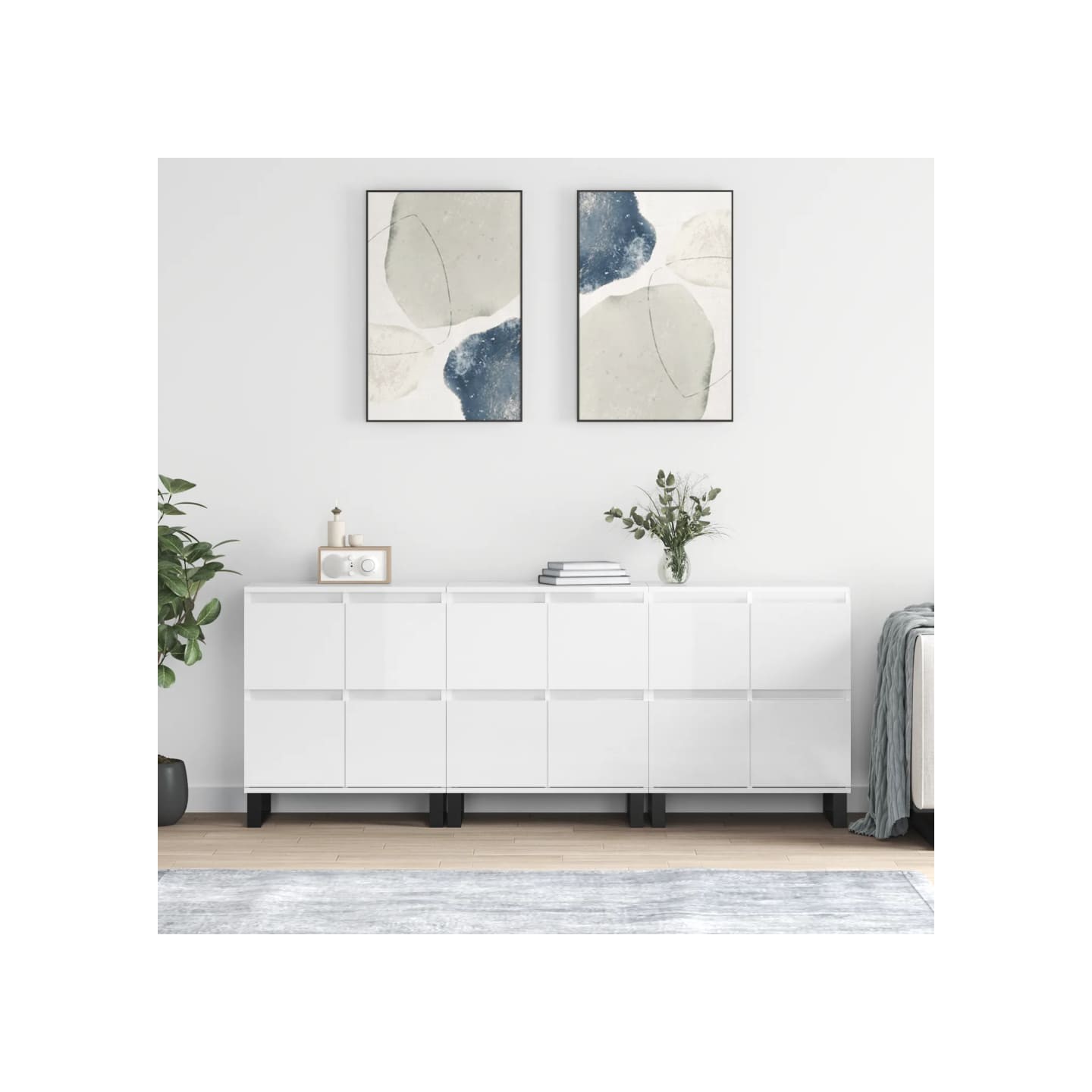 Buffets 3 pcs blanc brillant bois d'ingénierie
