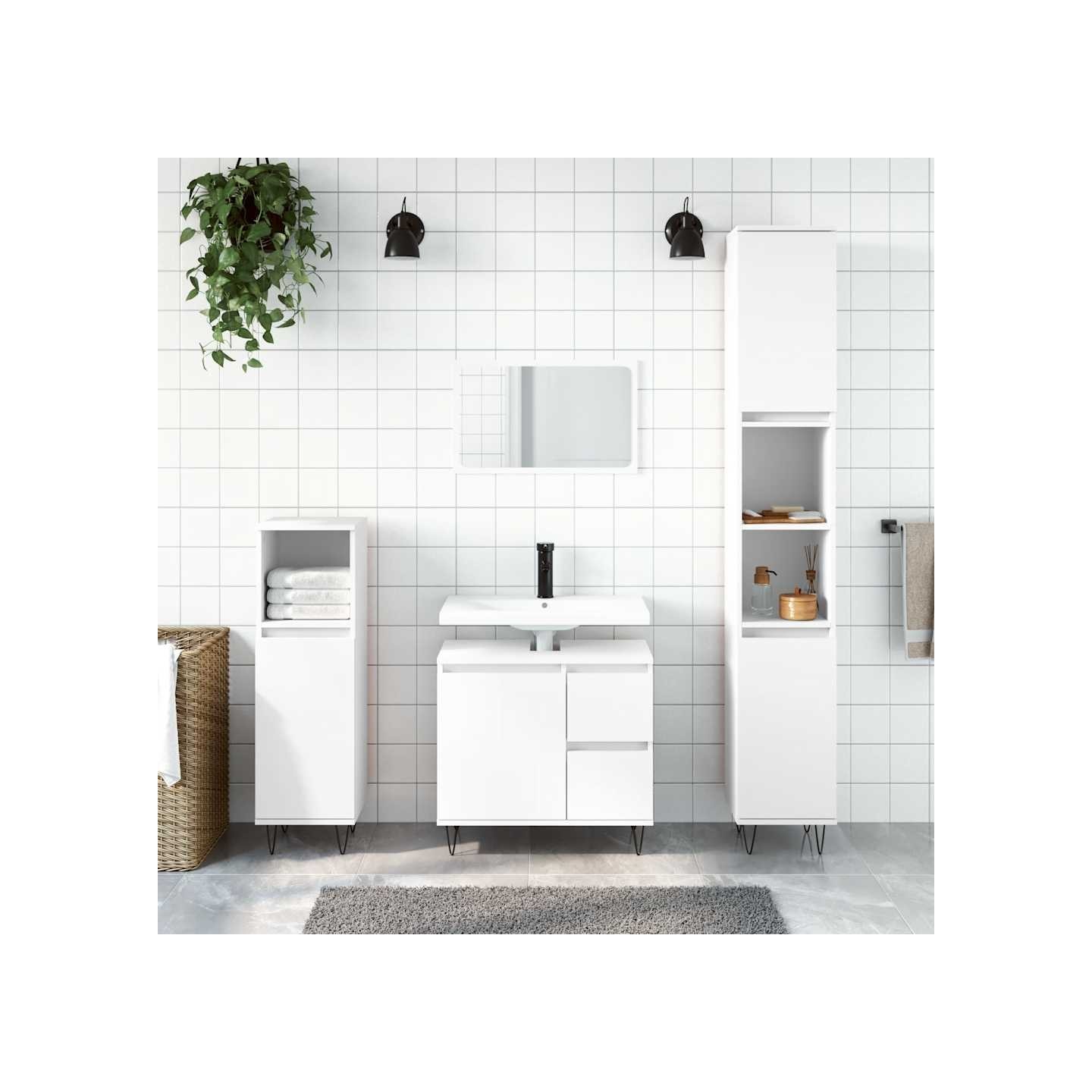 Ensemble de meubles salle de bain 3 pcs blanc bois d'ingénierie