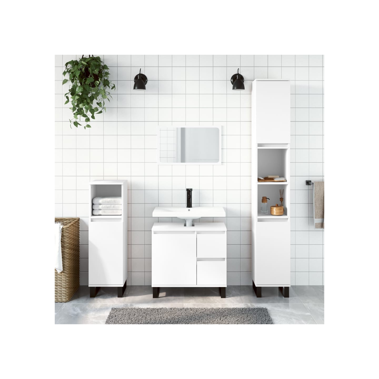 Ensemble de meubles salle de bain 3 pcs blanc bois d'ingénierie