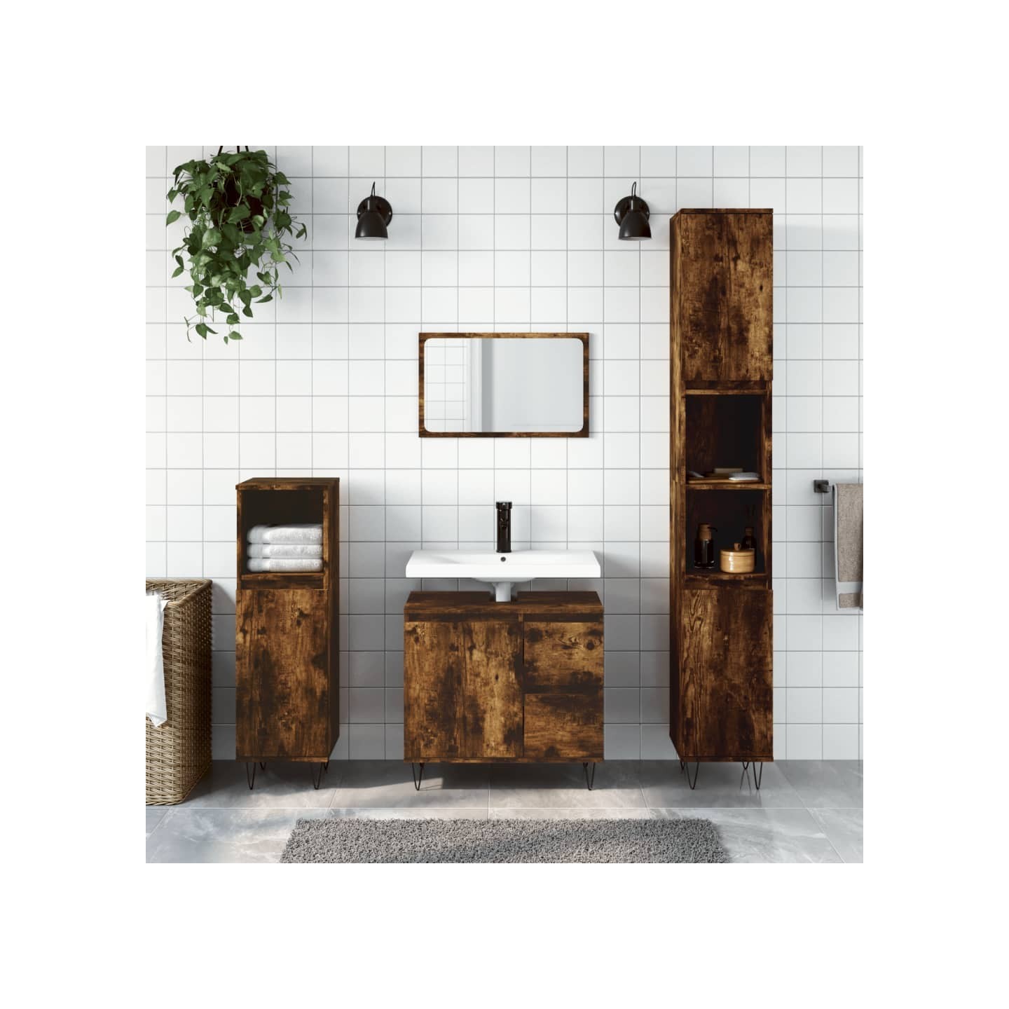 Ensemble de meubles de salle de bain 3 pcs Chêne fumé