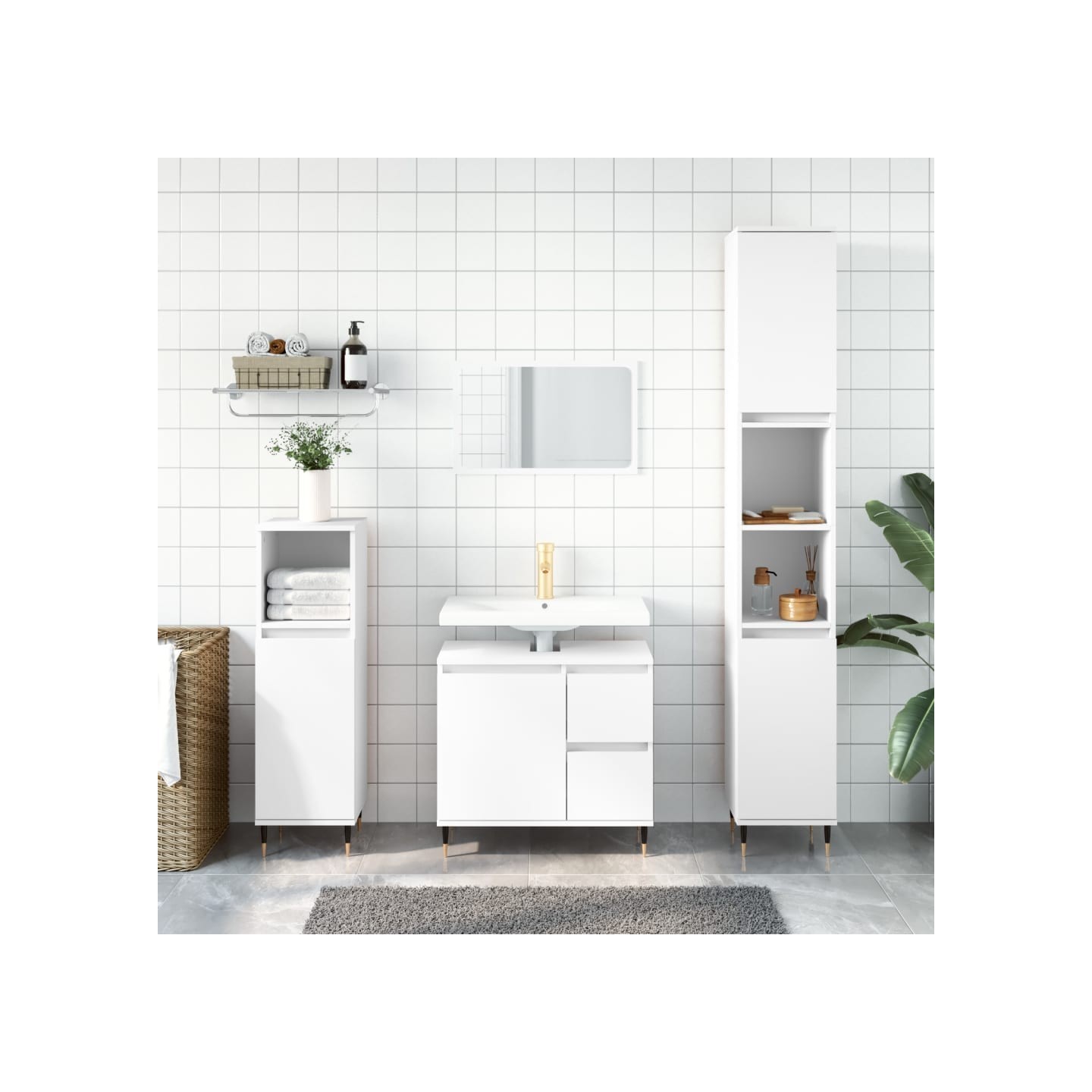 Ensemble de meubles salle de bain 3 pcs blanc bois d'ingénierie