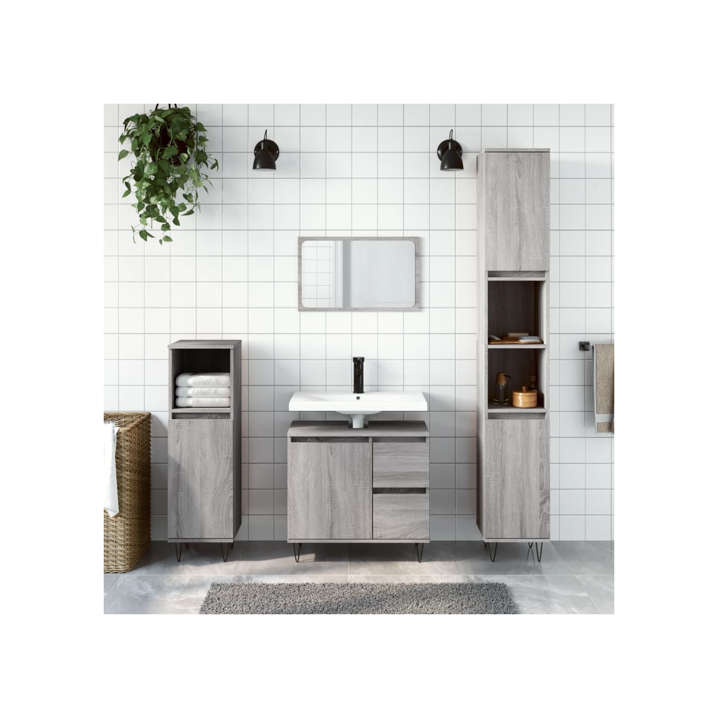 Ensemble de meubles de salle de bain 3 pcs Sonoma gris