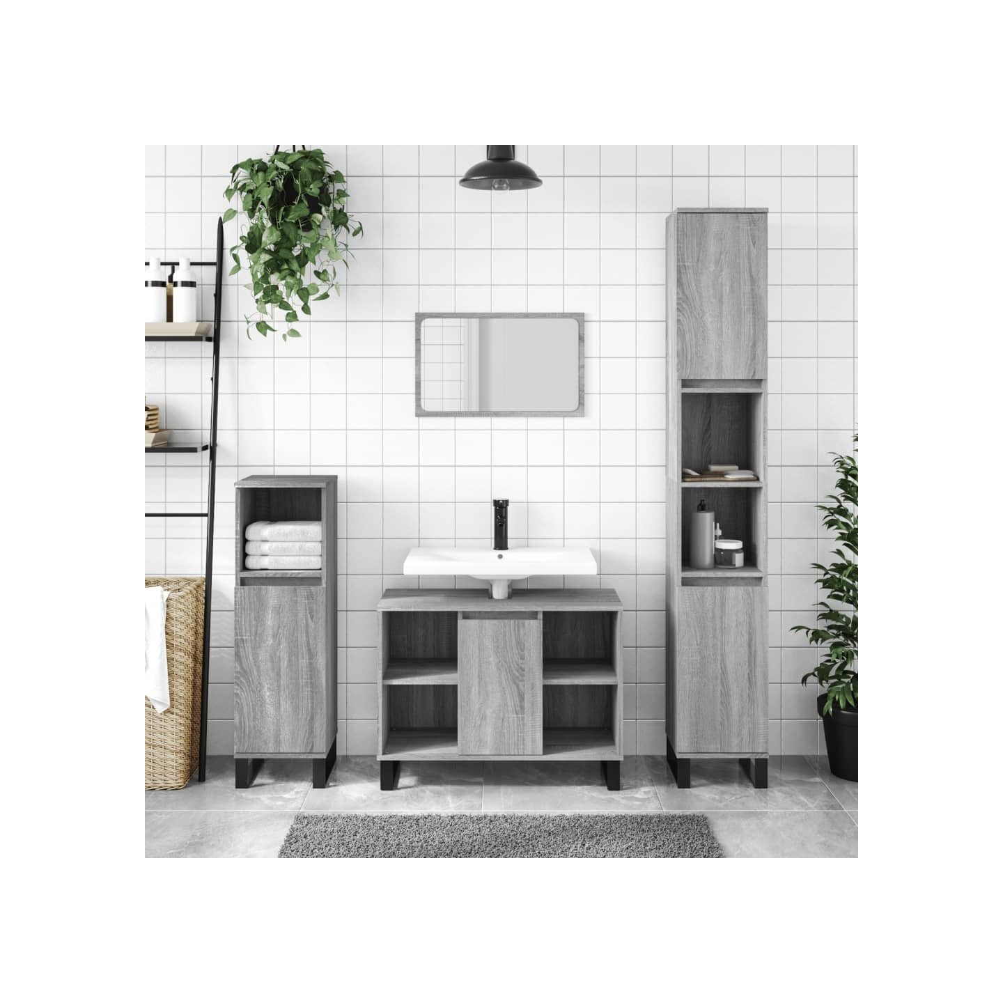 Ensemble de meubles de salle de bain 3 pcs Sonoma gris