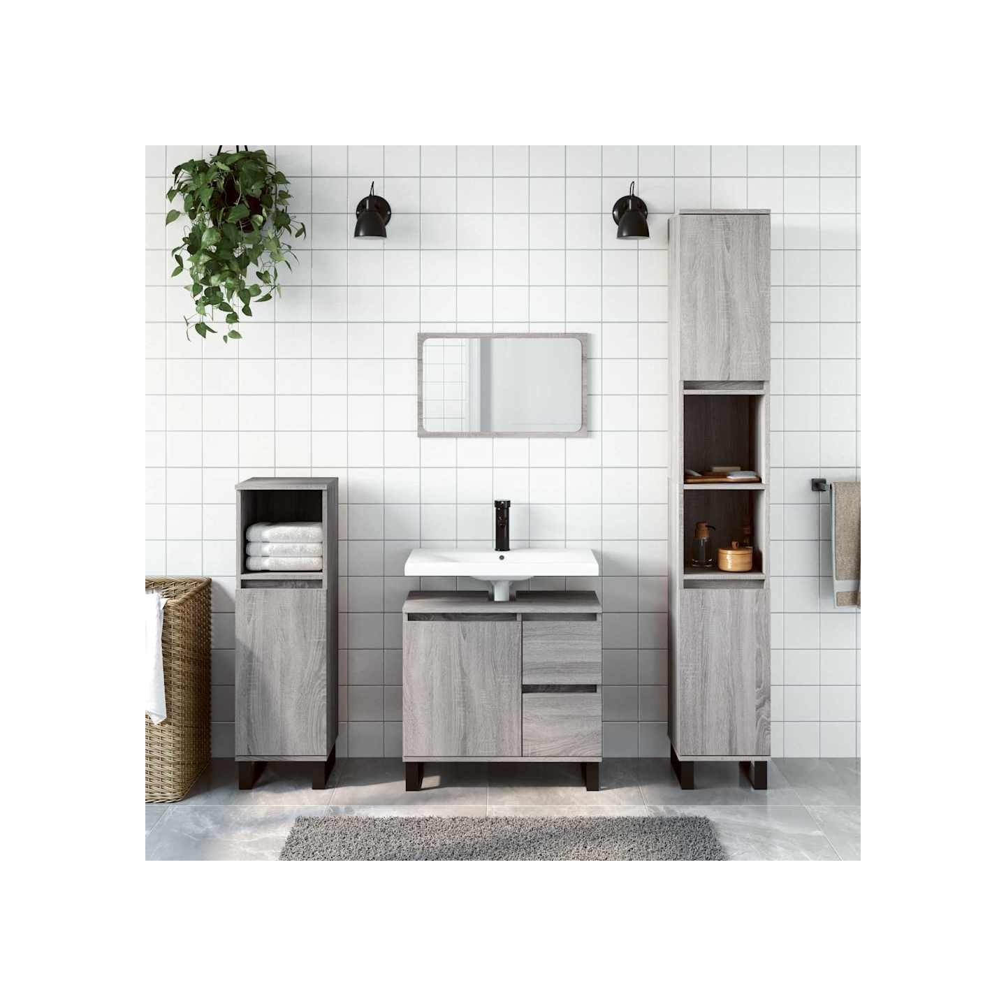 Ensemble de meubles de salle de bain 3 pcs Sonoma gris