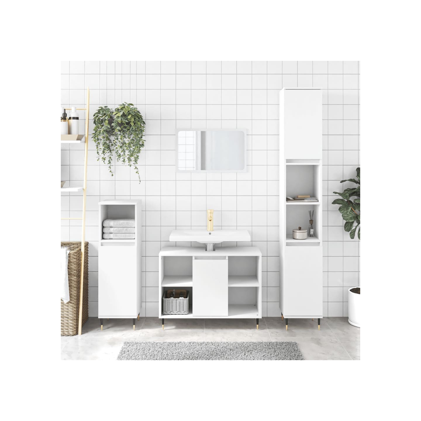 Ensemble de meubles salle de bain 3 pcs blanc bois d'ingénierie