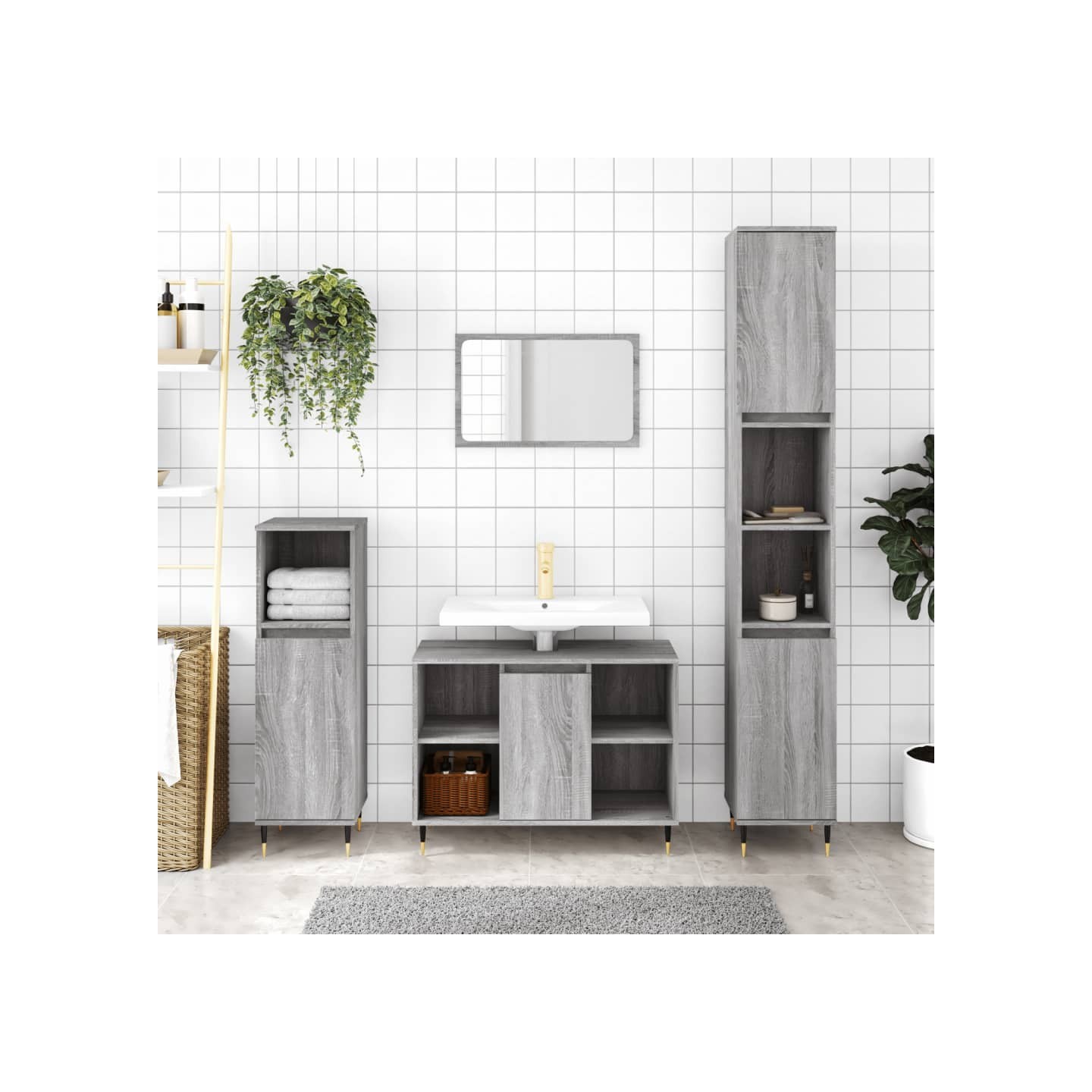 Ensemble de meubles de salle de bain 3 pcs Sonoma gris