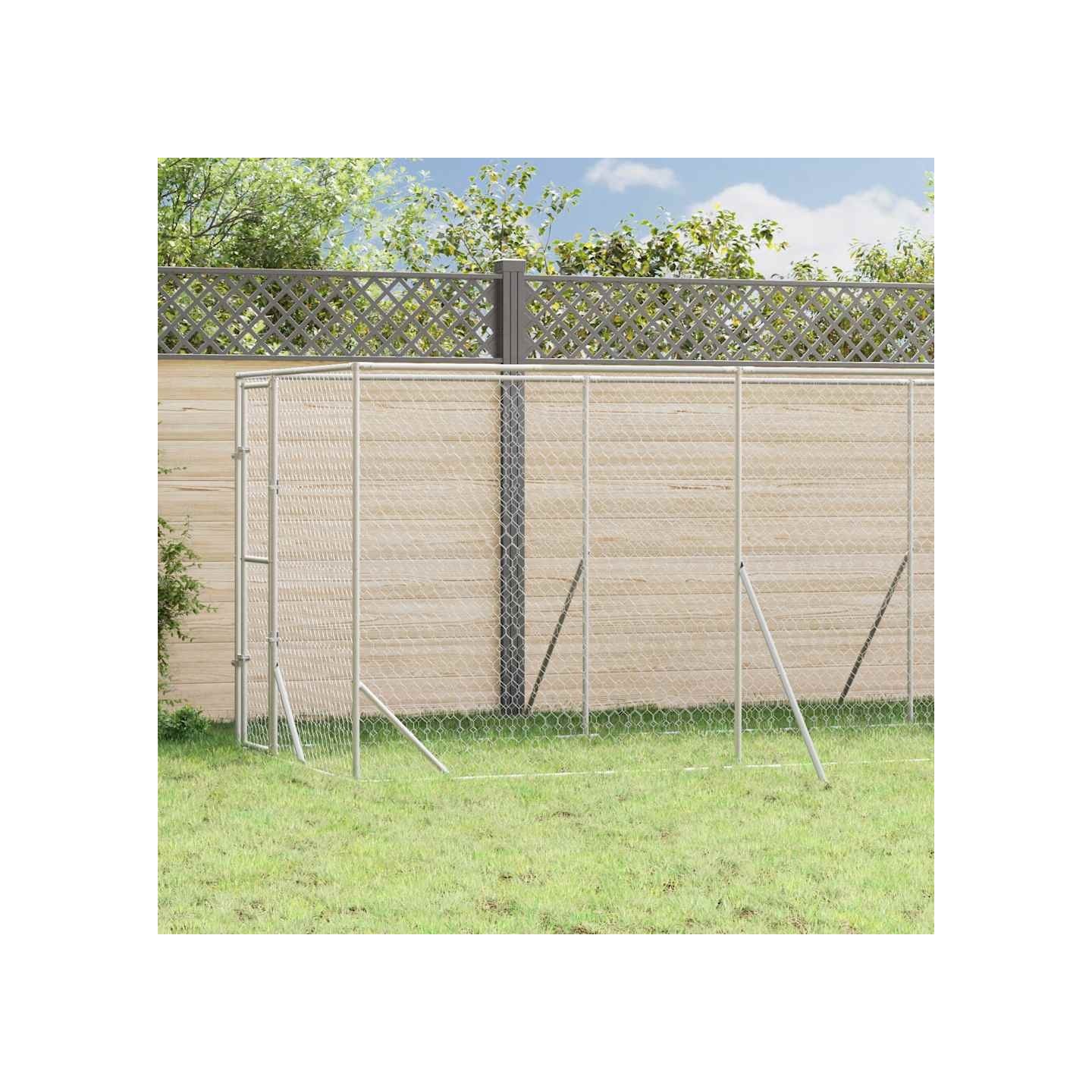 Chenil d'extérieur pour chiens argenté 2x6x2 m acier galvanisé