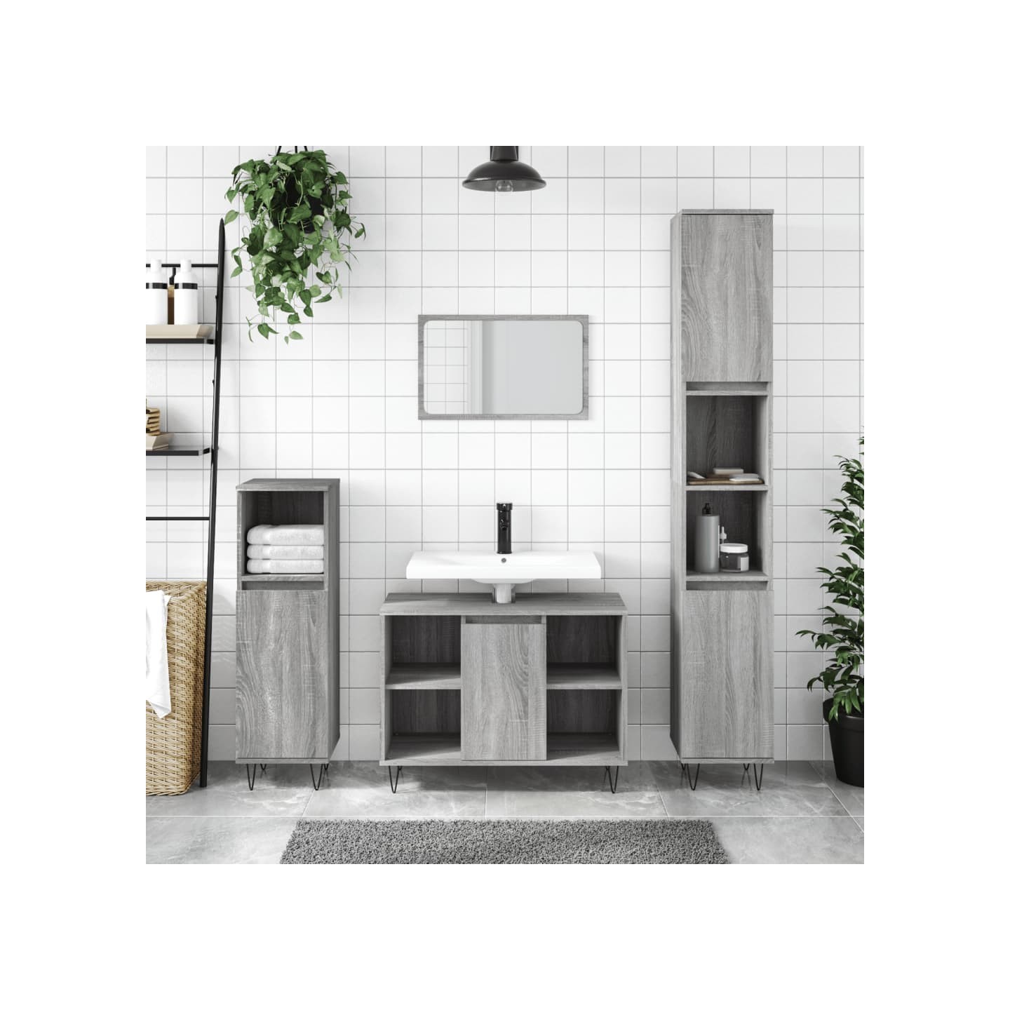 Ensemble de meubles de salle de bain 3 pcs Sonoma gris