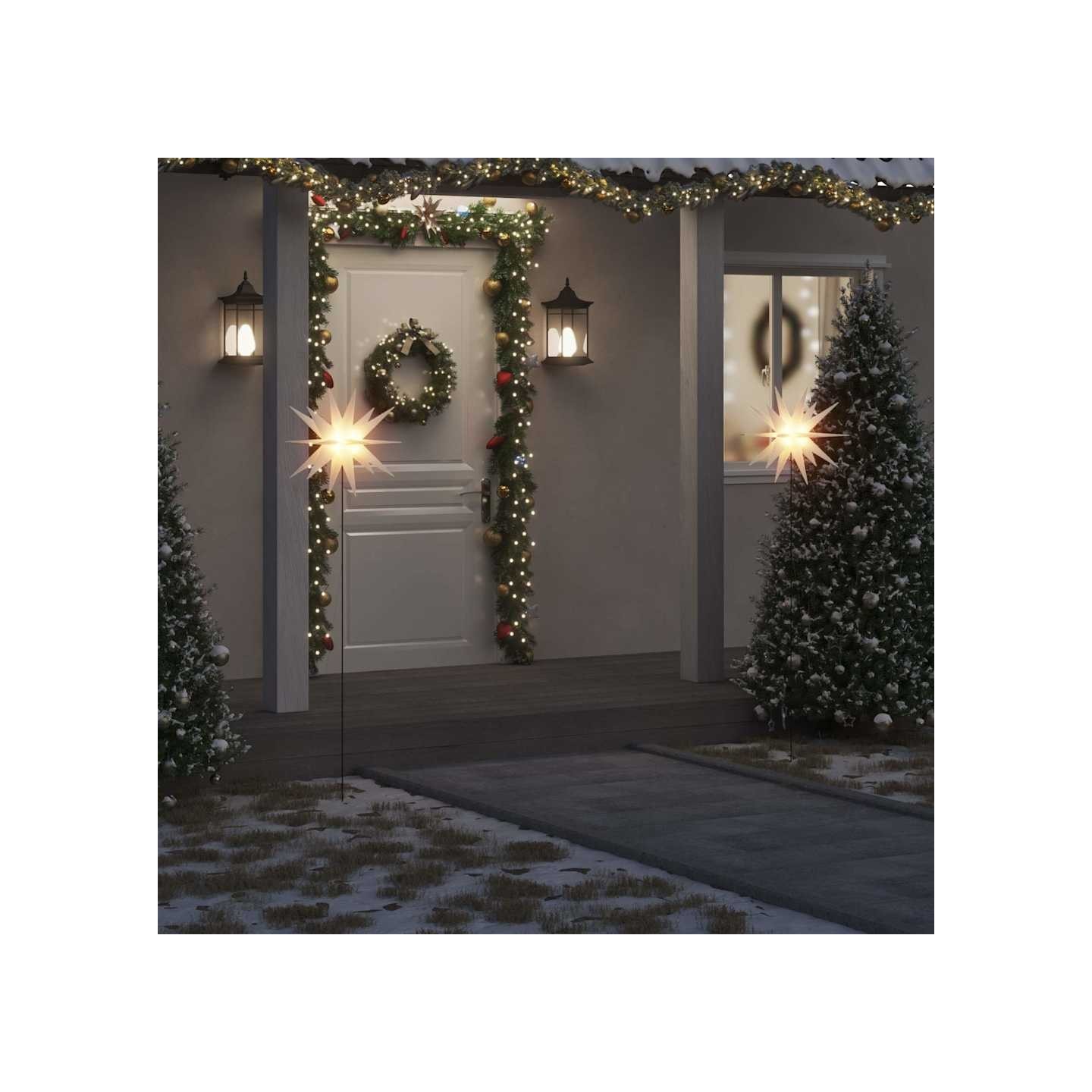 Lumières de Noël avec piquets 3 pcs LED pliable blanc 57 cm