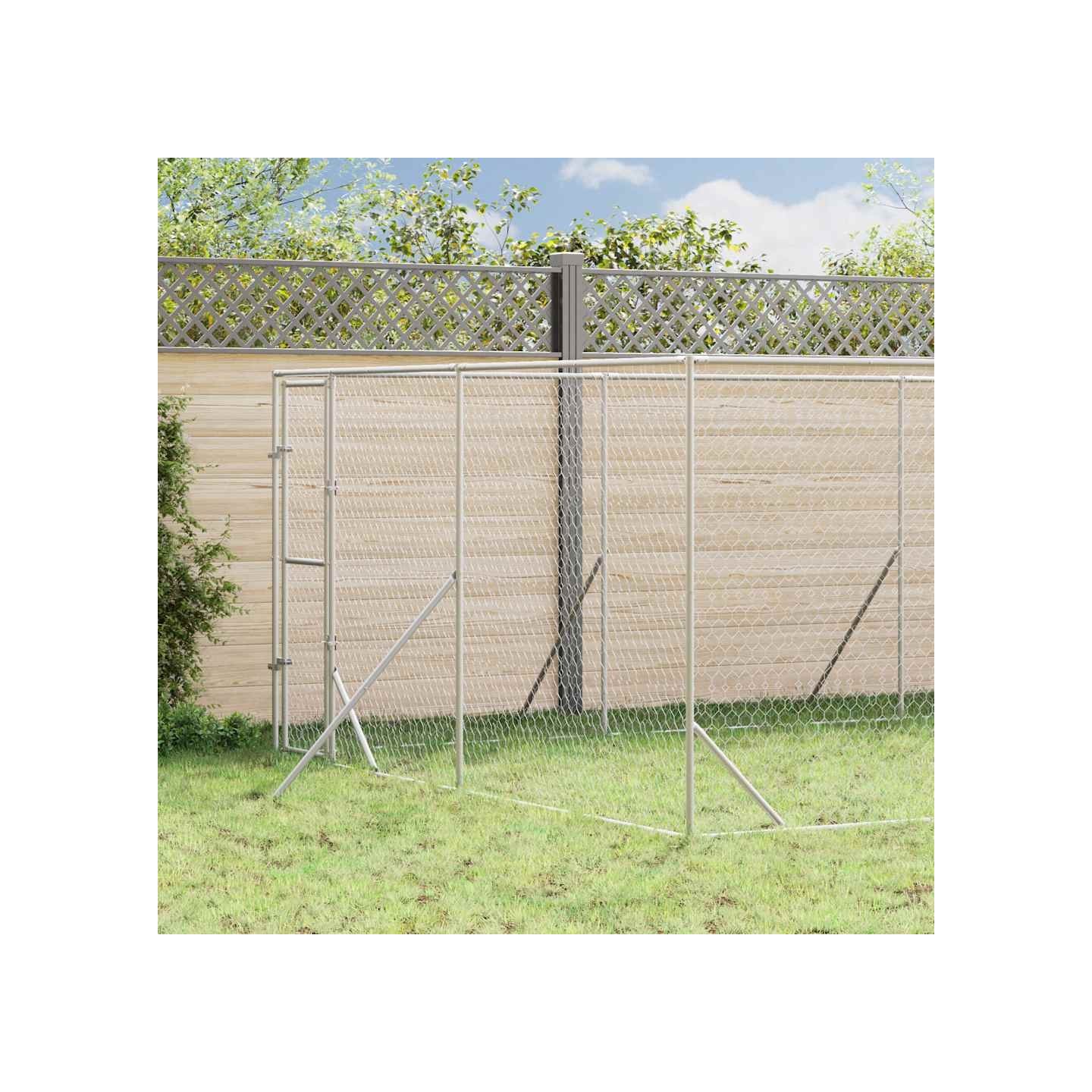 Chenil d'extérieur pour chiens argenté 4x12x2 m acier galvanisé