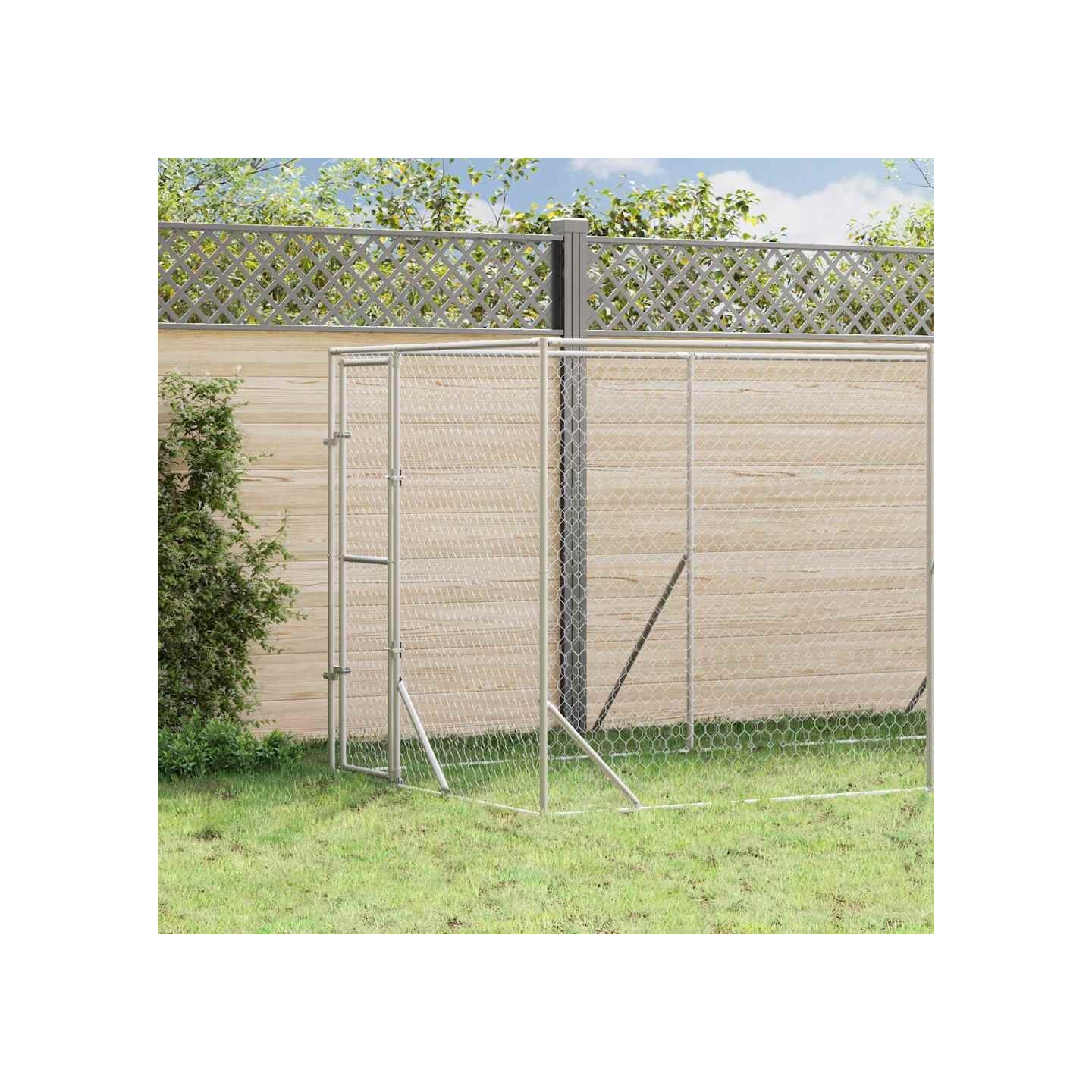 Chenil d'extérieur pour chiens argenté 2x14x2 m acier galvanisé