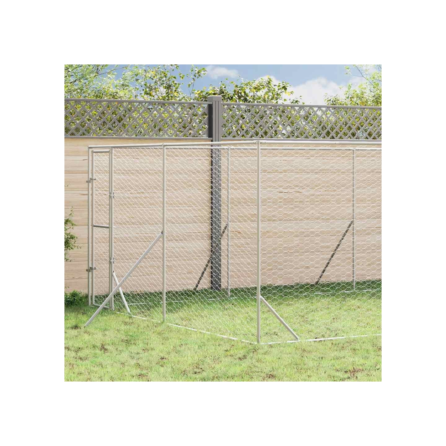 Chenil d'extérieur pour chiens argenté 4x16x2 m acier galvanisé