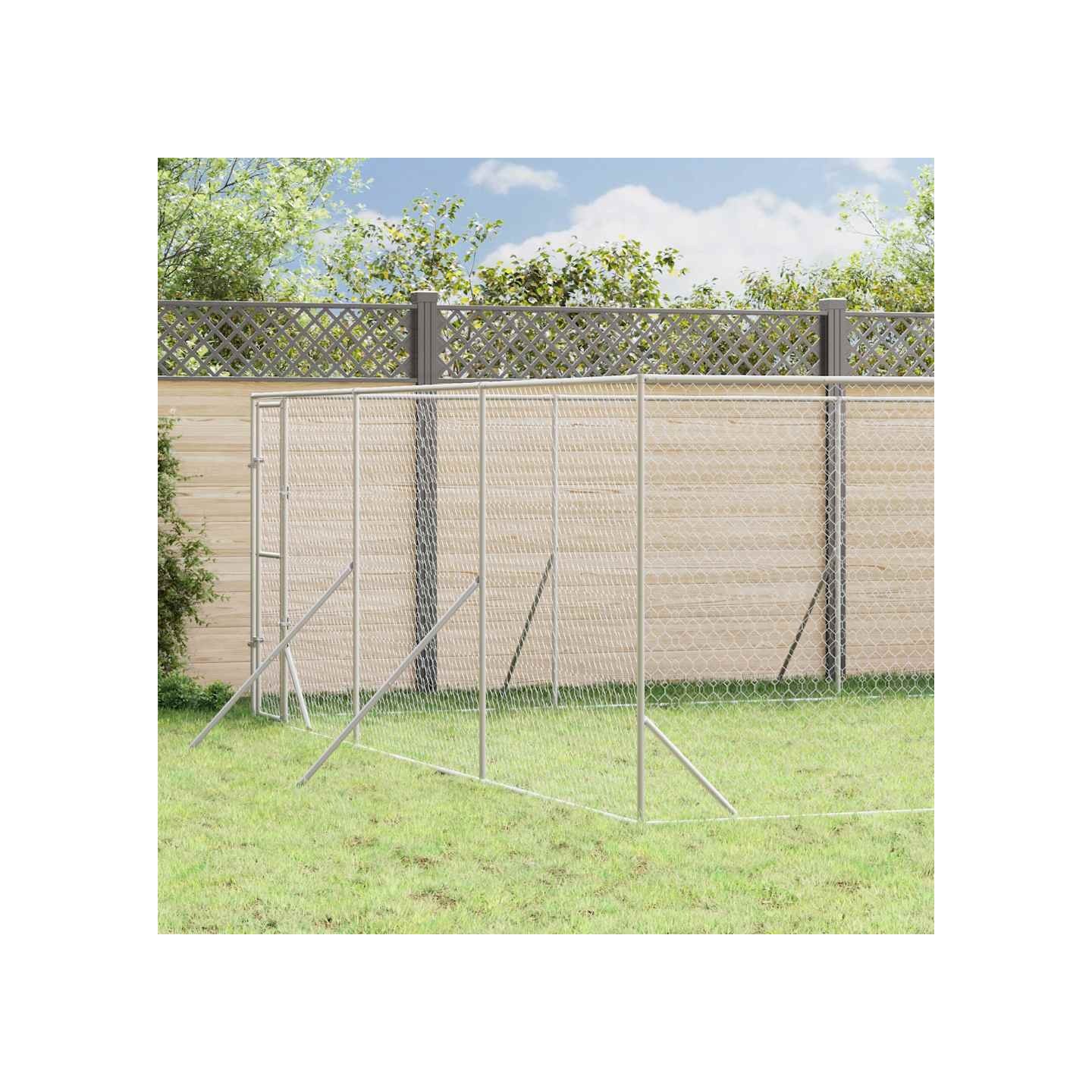 Chenil d'extérieur pour chiens argenté 6x14x2 m acier galvanisé