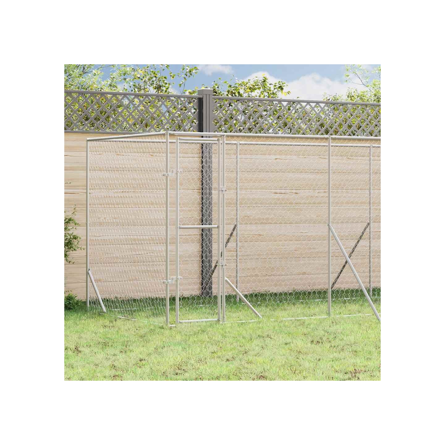 Chenil d'extérieur pour chiens argenté 6x2x2 m acier galvanisé