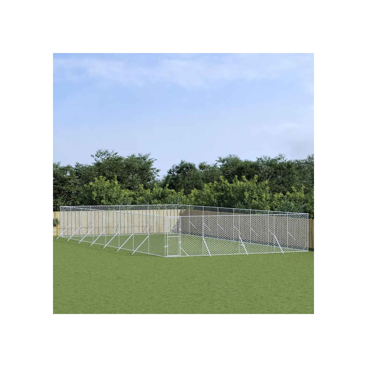 Chenil d'extérieur pour chiens argenté 8x16x2 m acier galvanisé