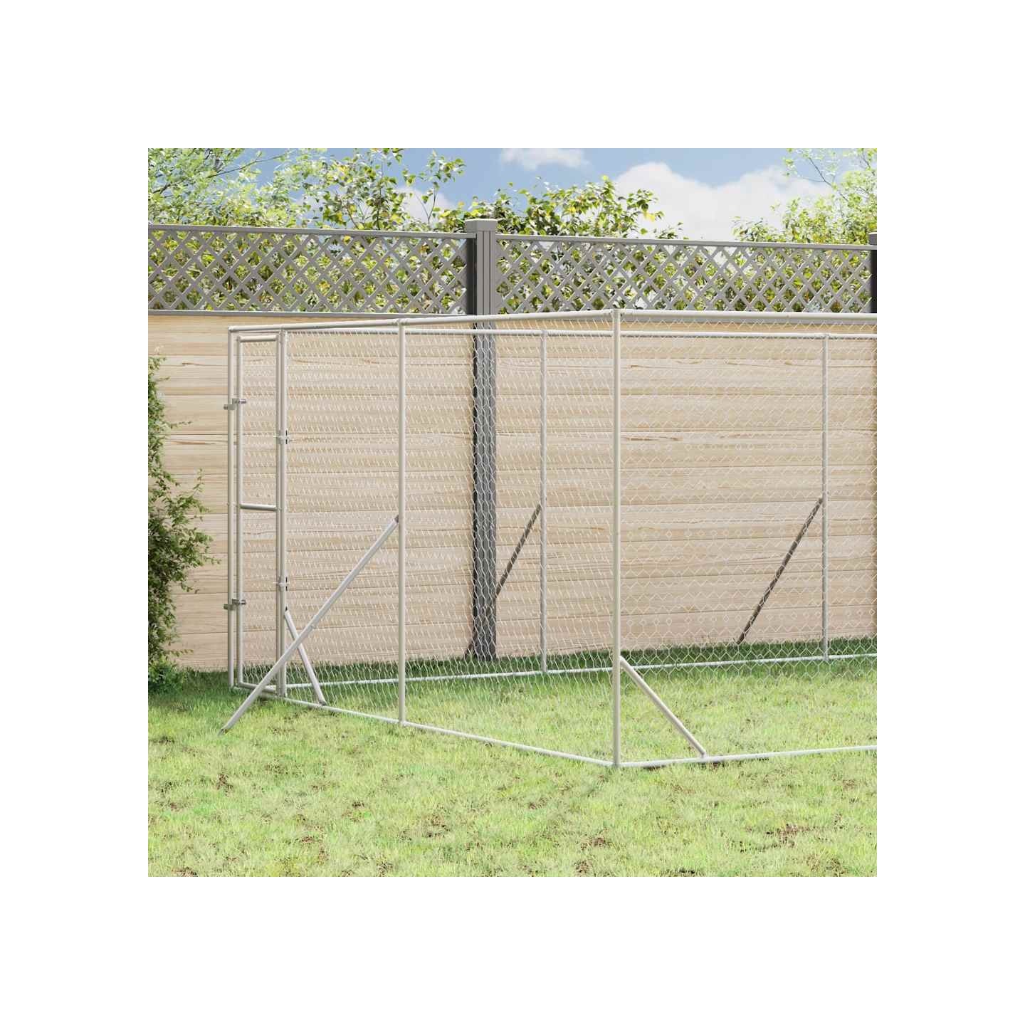 Chenil d'extérieur pour chiens argenté 4x8x2 m acier galvanisé