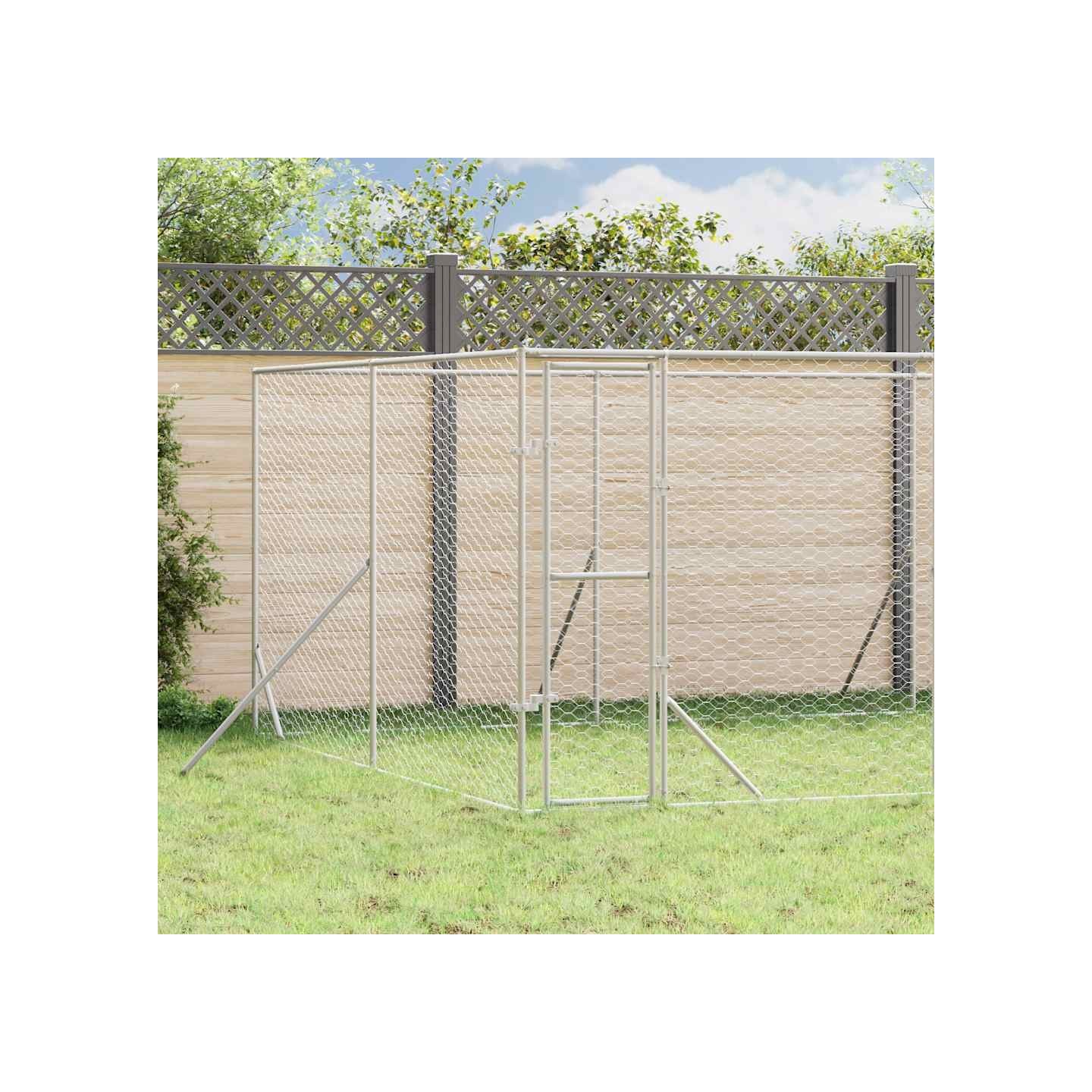 Chenil d'extérieur pour chiens argenté 8x4x2 m acier galvanisé