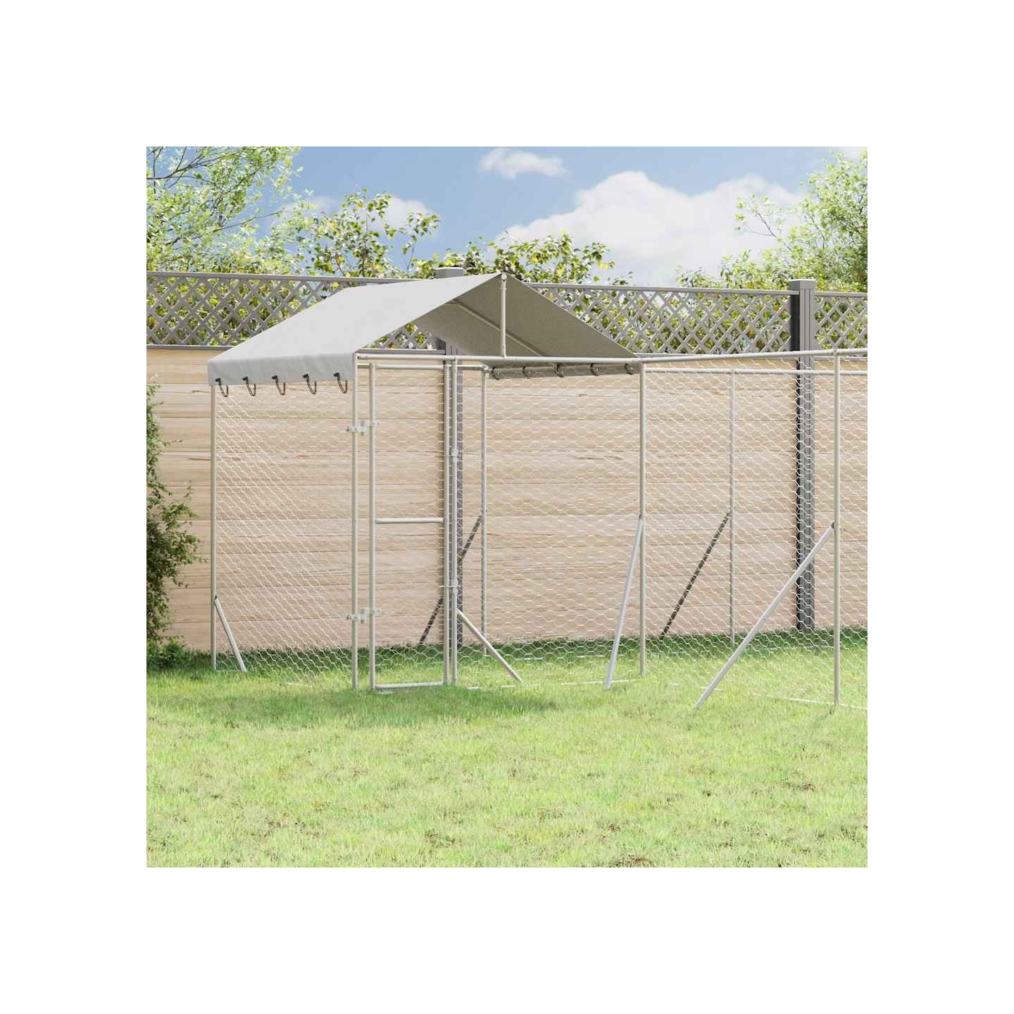 Chenil d'extérieur pour chiens avec toit argenté 6x6x2,5 m