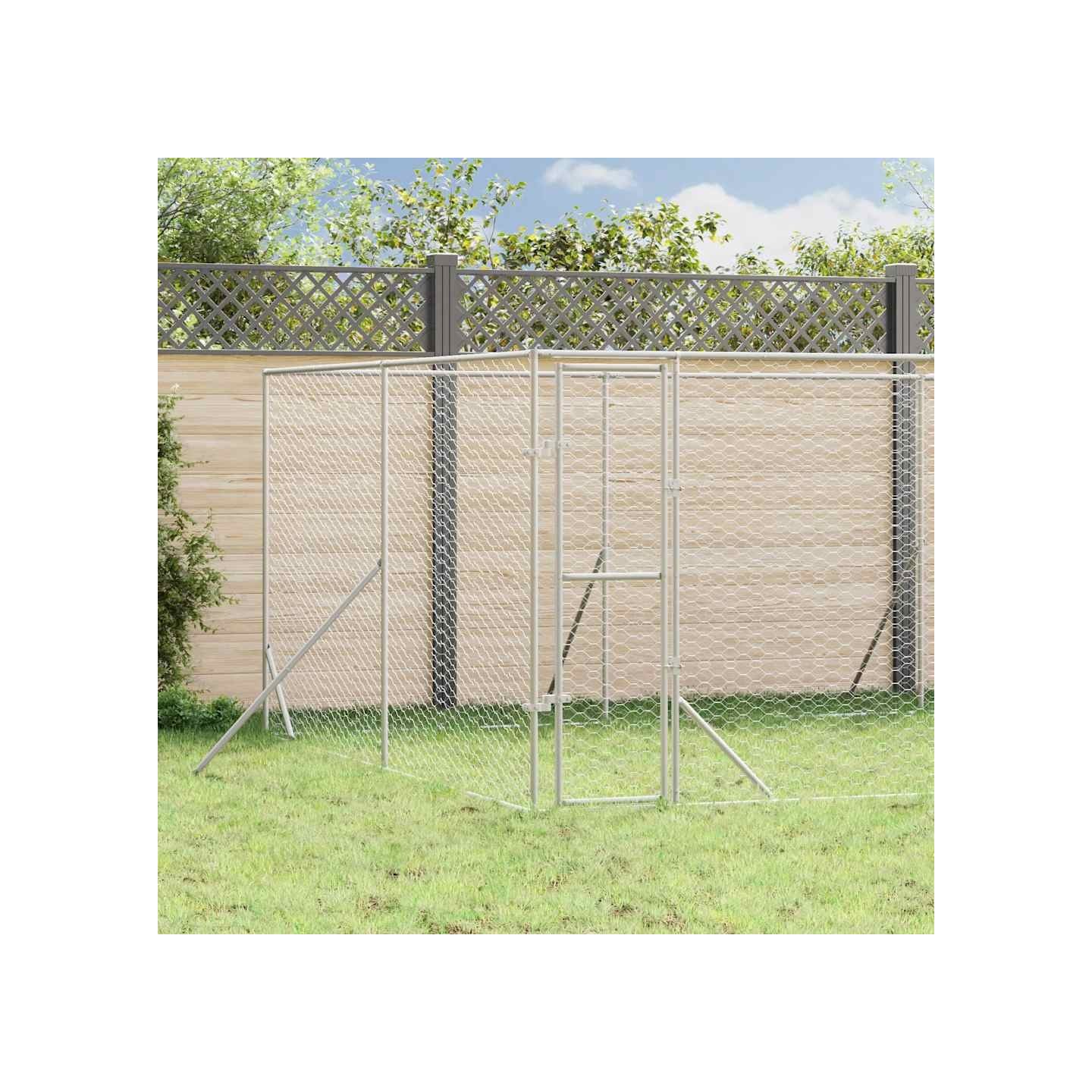 Chenil d'extérieur pour chiens argenté 8x8x2 m acier galvanisé