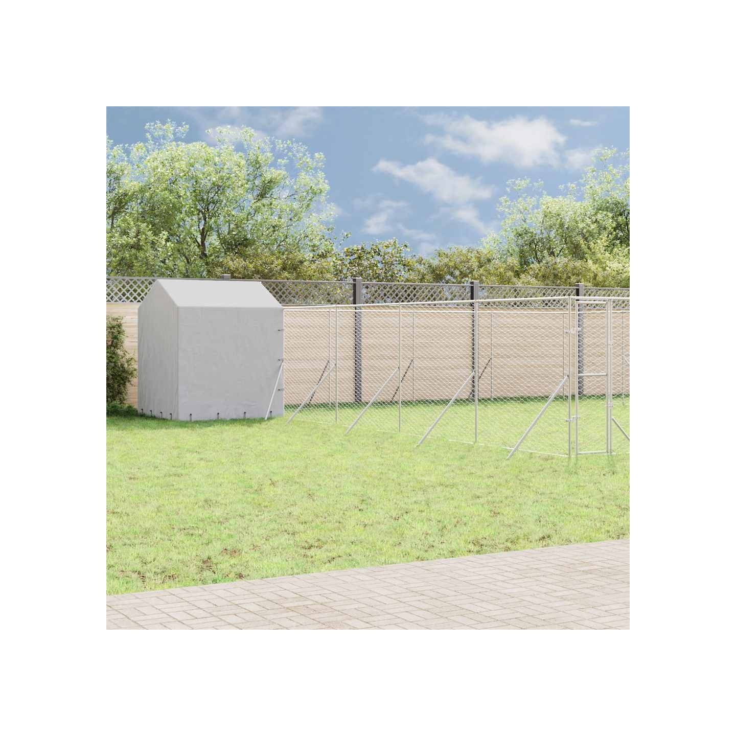 Chenil d'extérieur pour chiens avec toit argenté 10x10x2,5 m