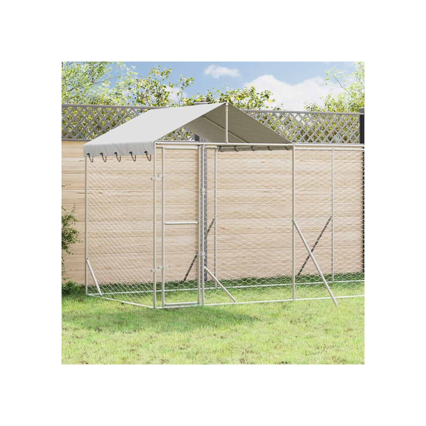 Chenil d'extérieur pour chiens avec toit argenté 14x2x2,5 m