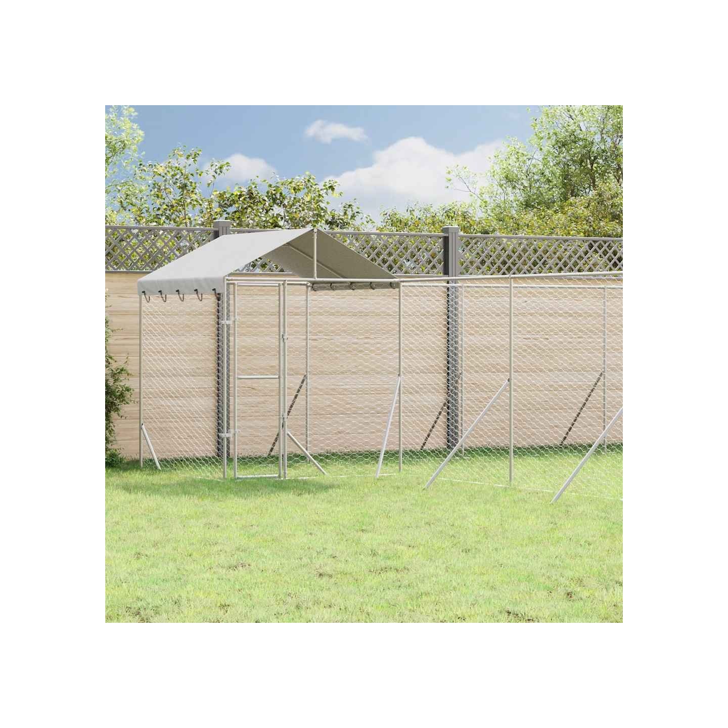 Chenil d'extérieur pour chiens avec toit argenté 10x8x2,5 m