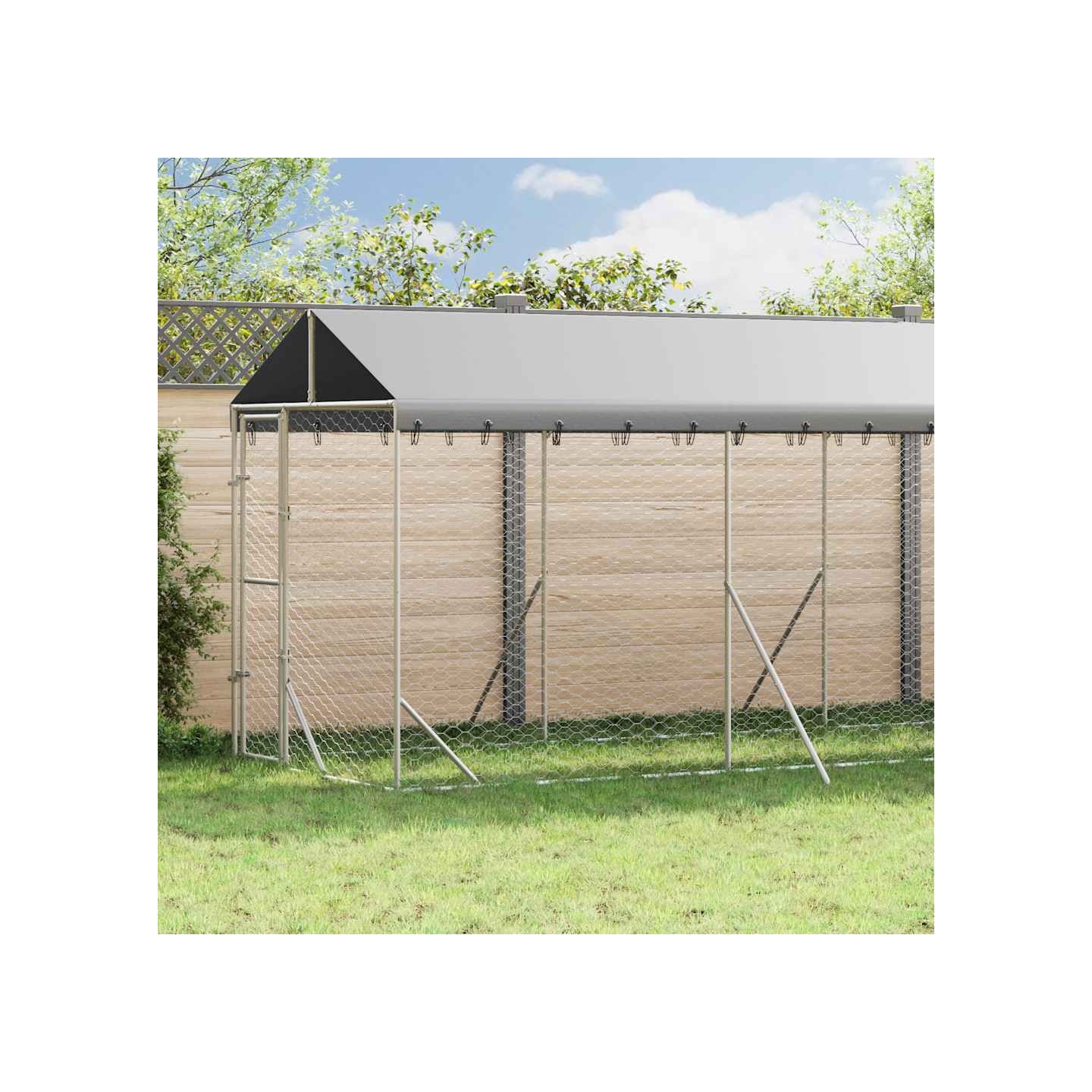 Chenil d'extérieur pour chiens avec toit argenté 2x14x2,5 m