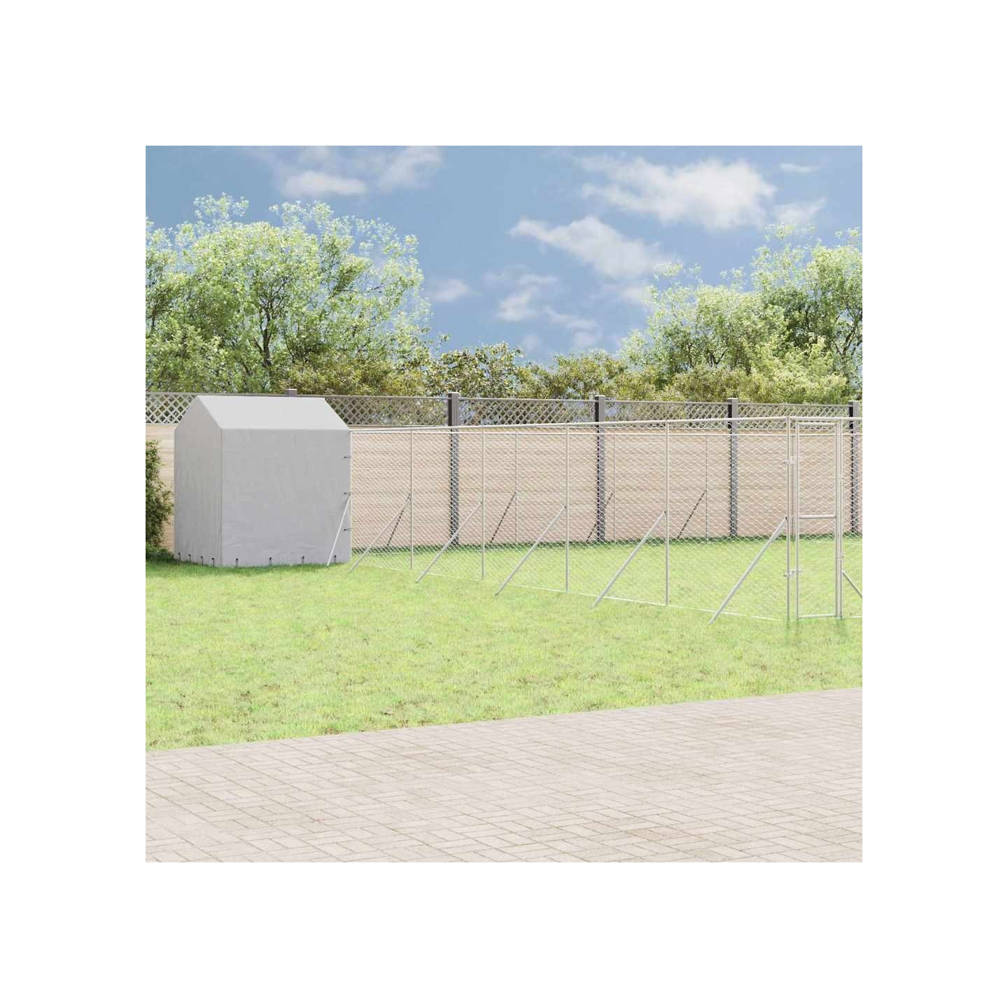 Chenil d'extérieur pour chiens avec toit argenté 12x12x2,5 m