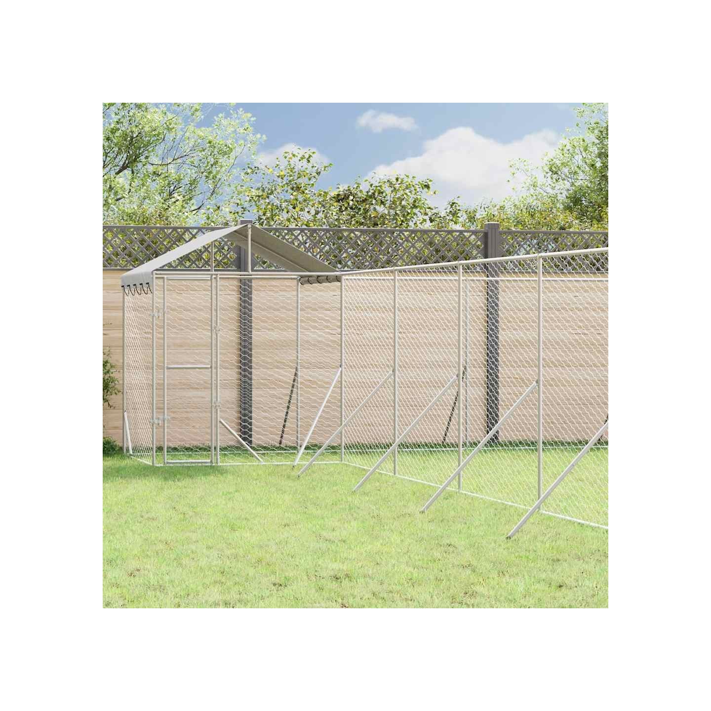 Chenil d'extérieur pour chiens avec toit argenté 12x12x2,5 m