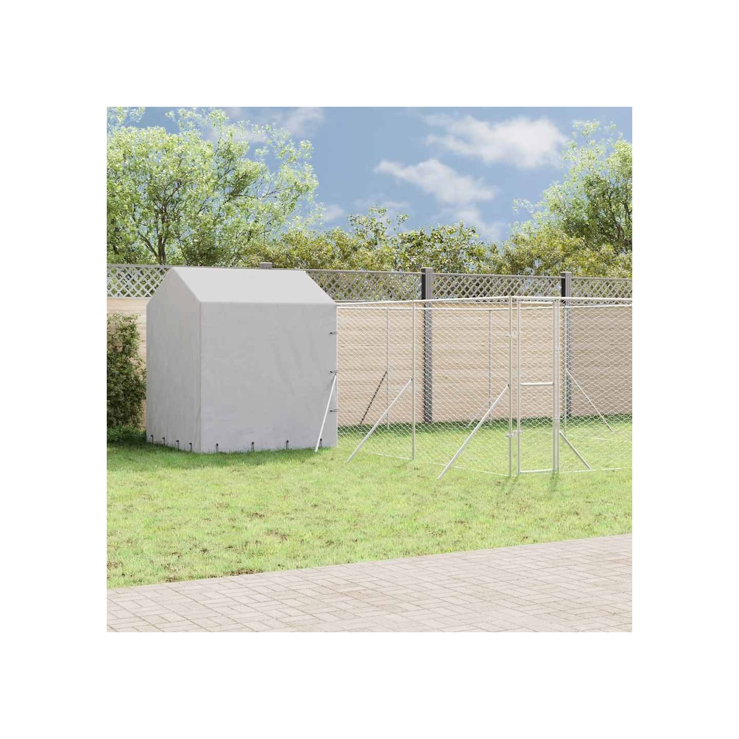 Chenil d'extérieur pour chiens avec toit argenté 6x6x2,5 m