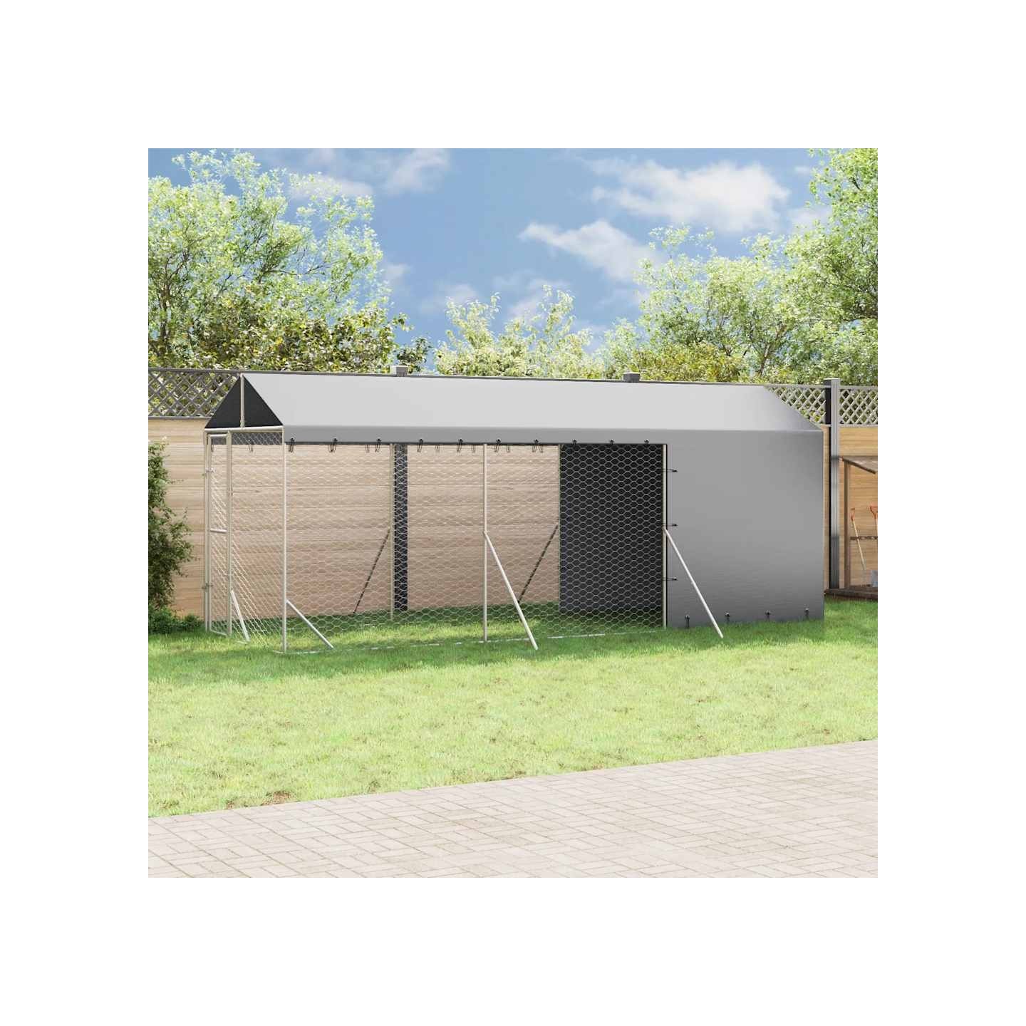 Chenil d'extérieur pour chiens avec toit argenté 2x6x2,5 m