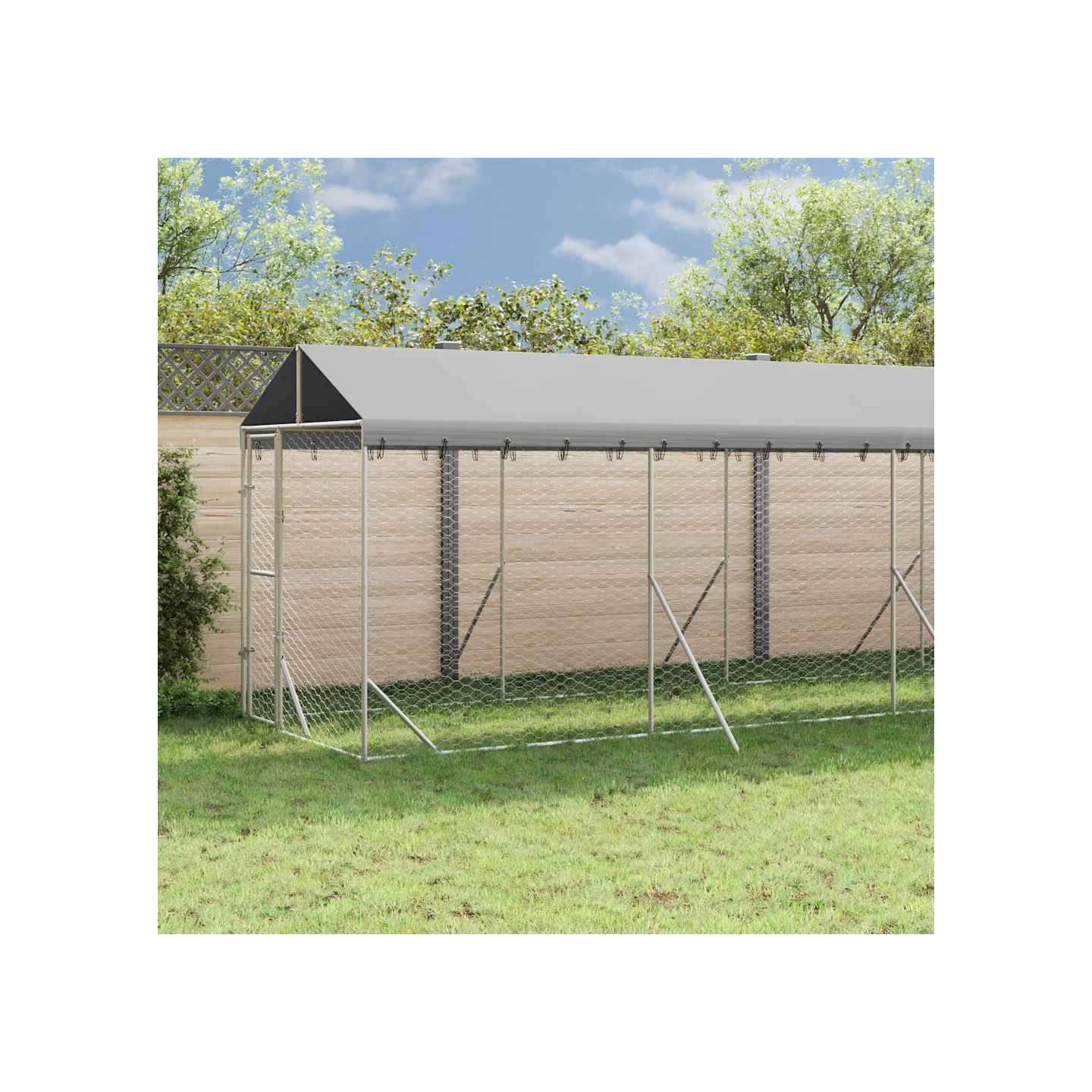 Chenil d'extérieur pour chiens avec toit argenté 2x14x2,5 m
