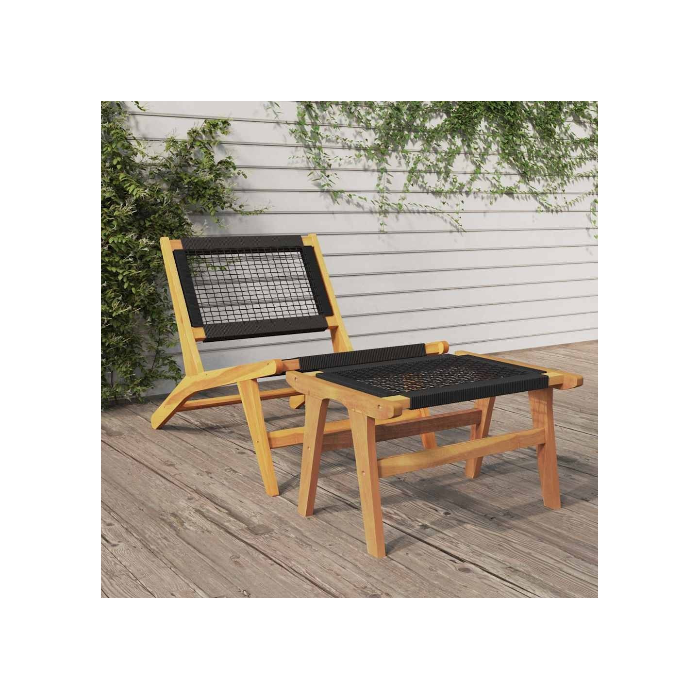 Chaise de jardin et repose-pieds Bois teck solide et polyester